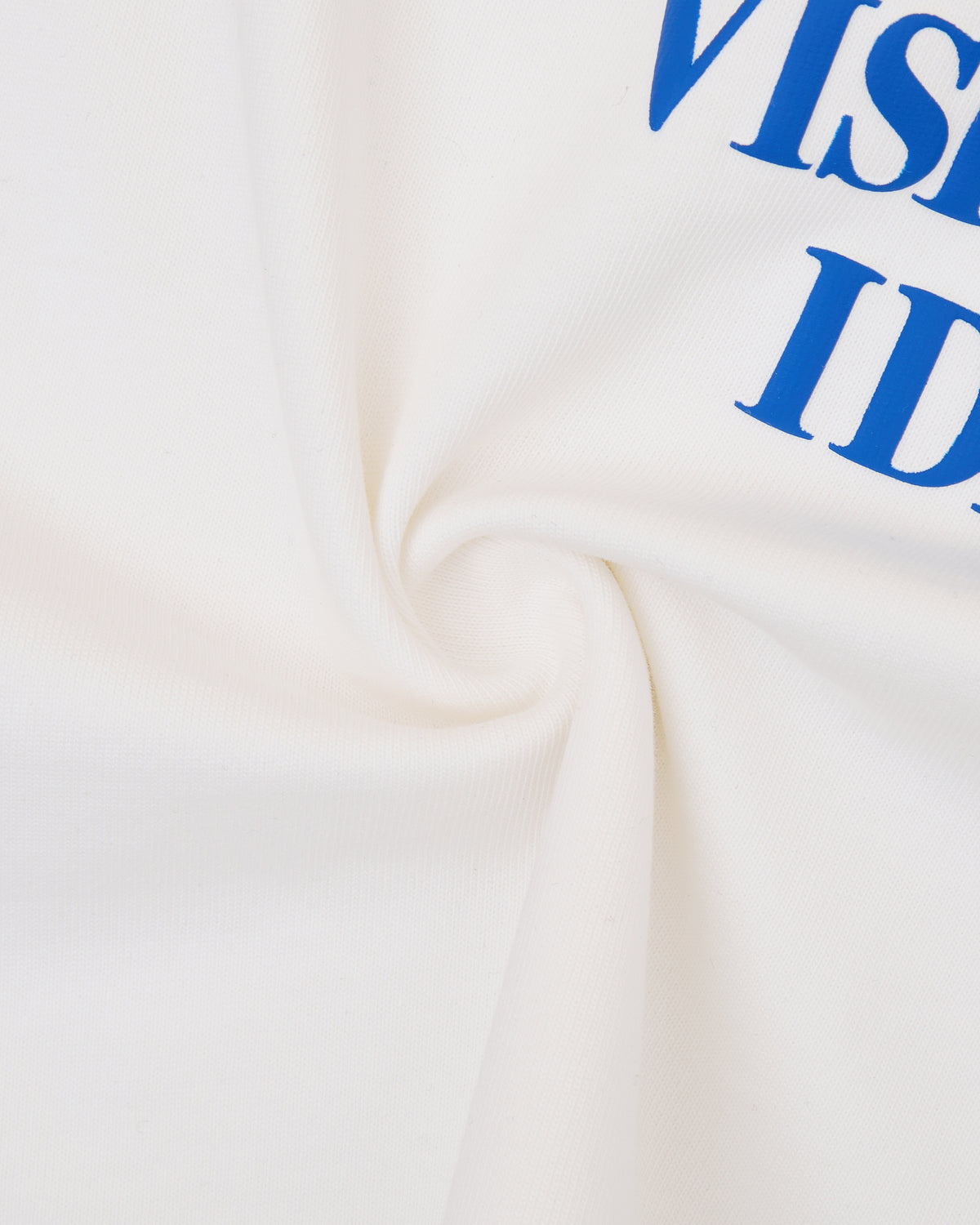 Cream tshirt with blue text on a white background