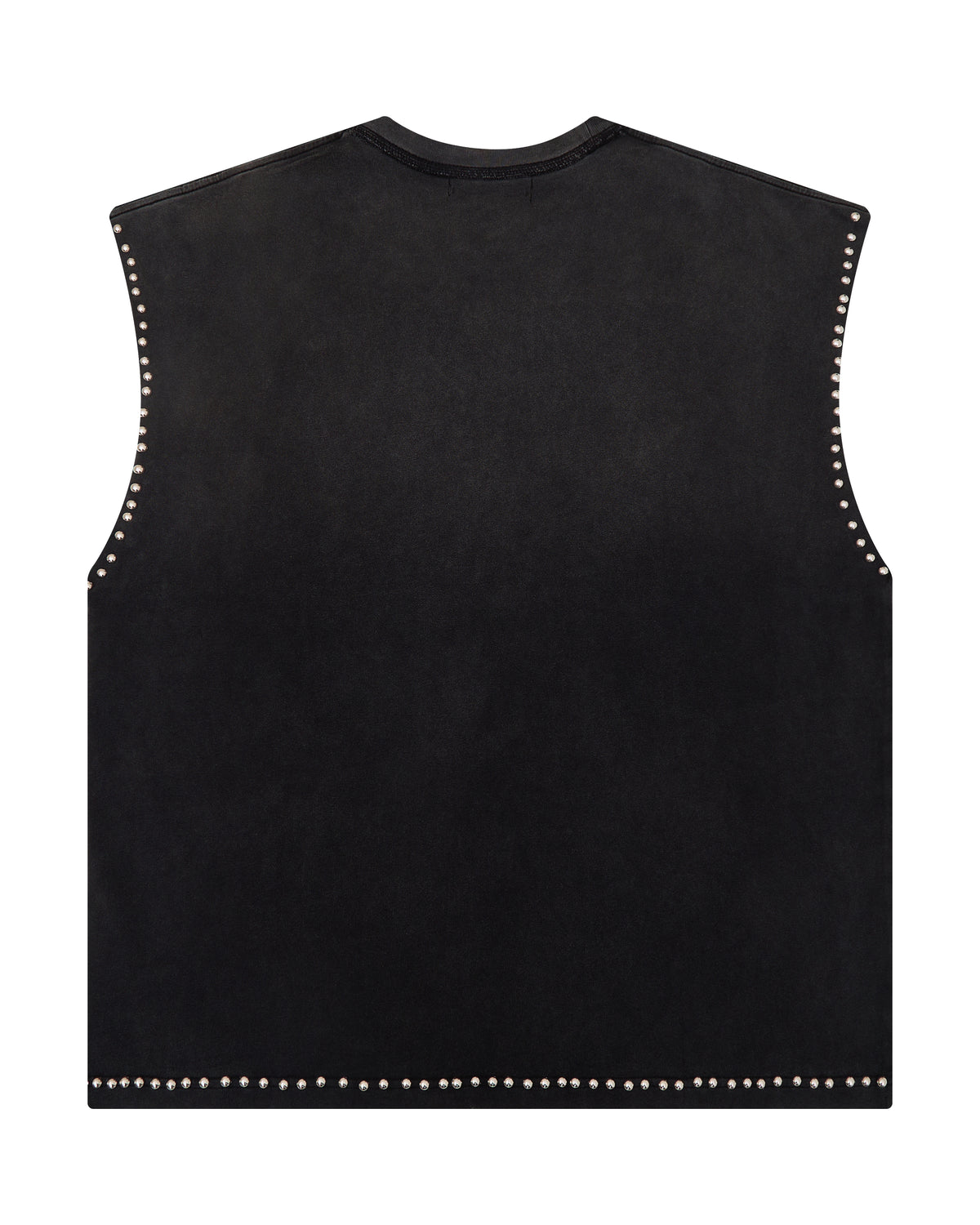 Black sleeveless vest with studded details on a white background
