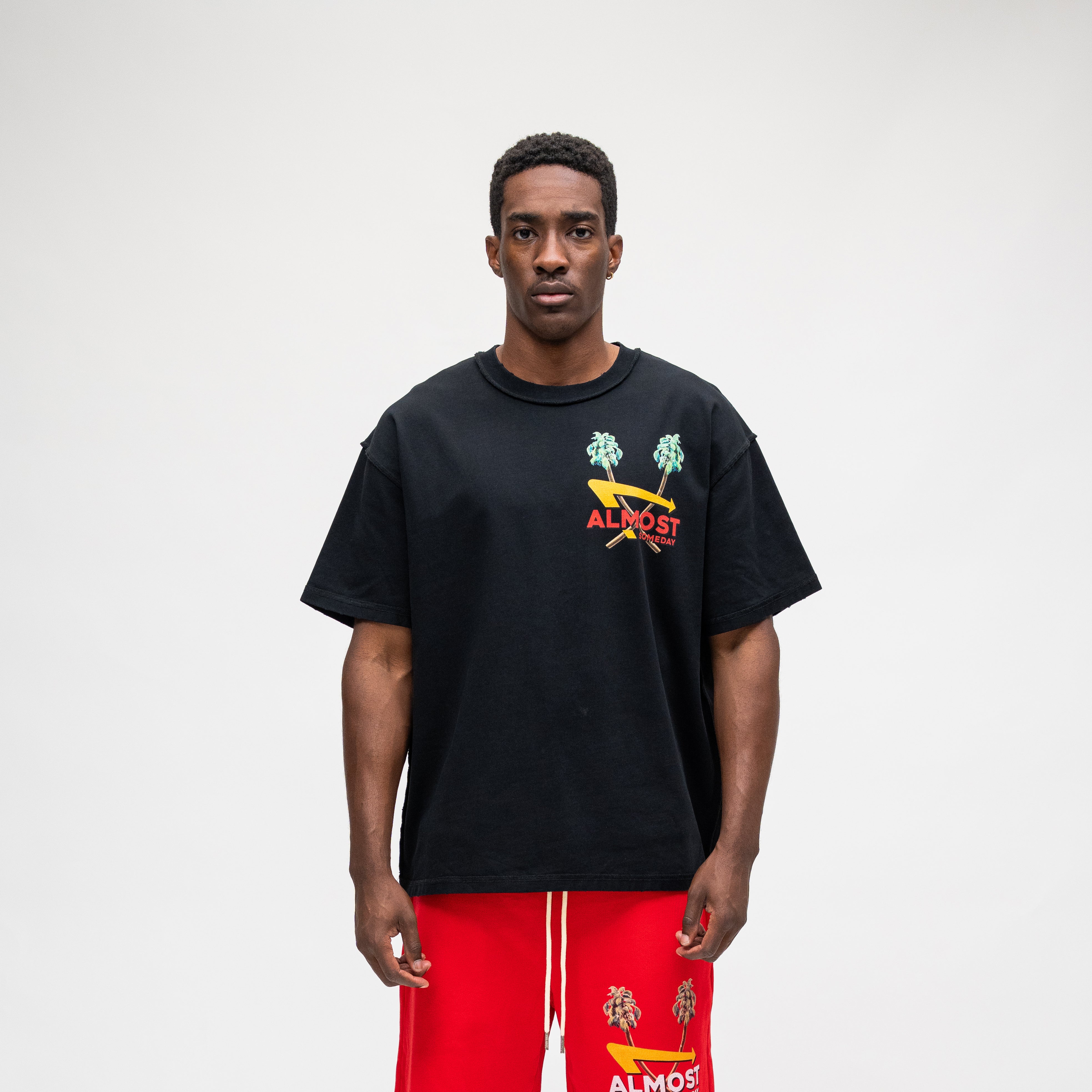 ALMOST SOMEDAY Drive Thru Tee in Black, front view