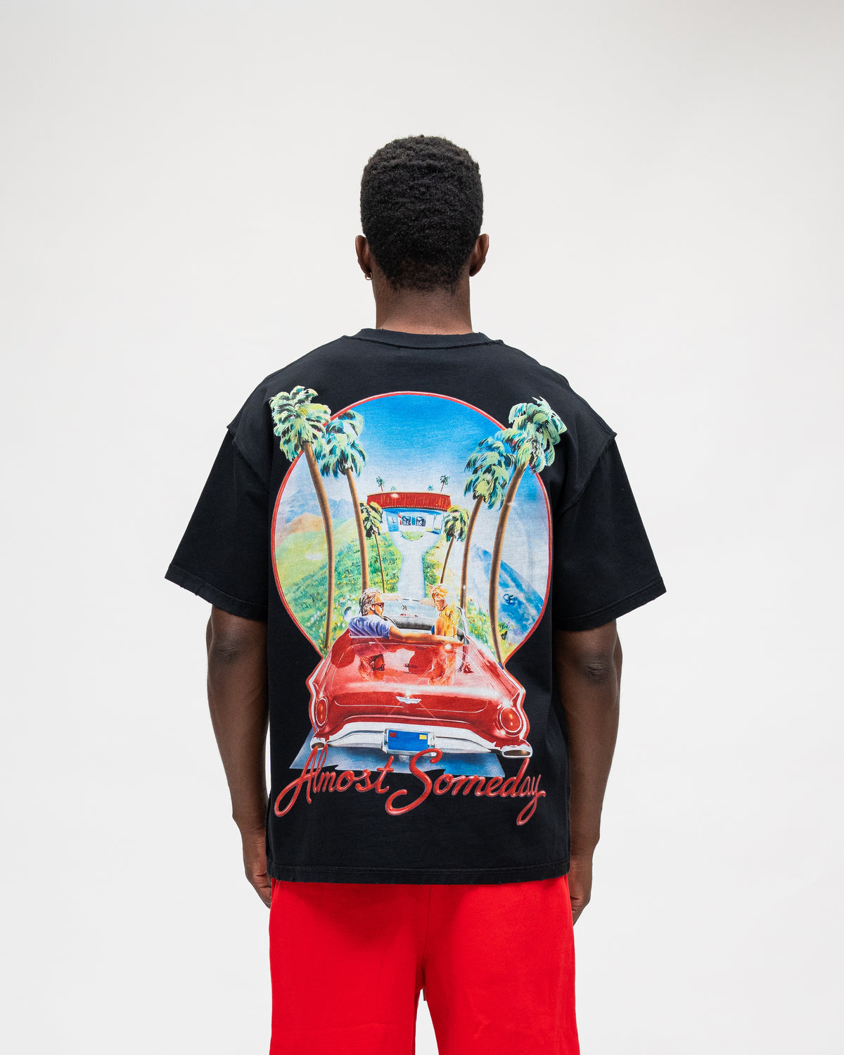ALMOST SOMEDAY Drive Thru Tee in Cream, back view