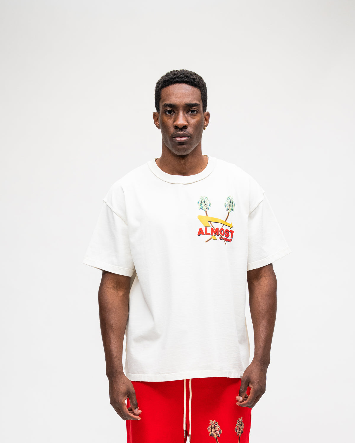 ALMOST SOMEDAY Drive Thru Tee in Cream, front view