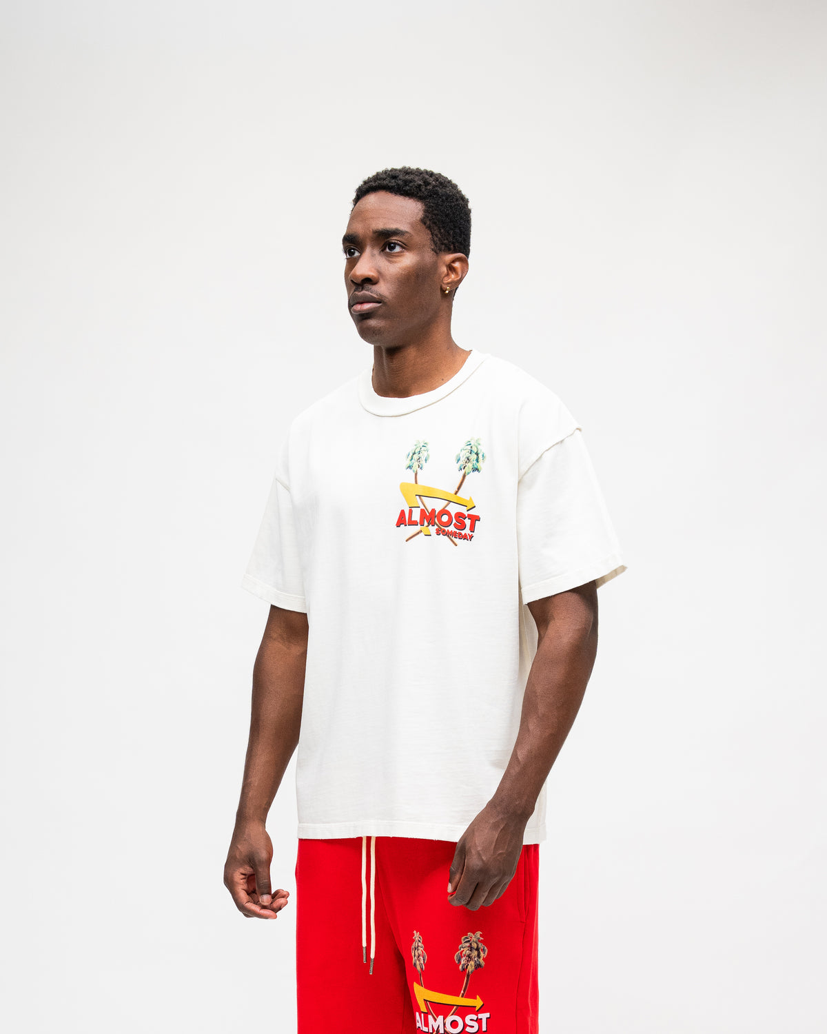 ALMOST SOMEDAY Drive Thru Tee in Cream, detail view