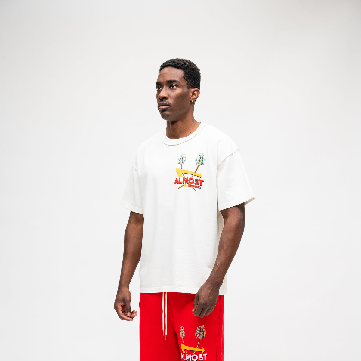 ALMOST SOMEDAY Drive Thru Tee in Cream, detail view