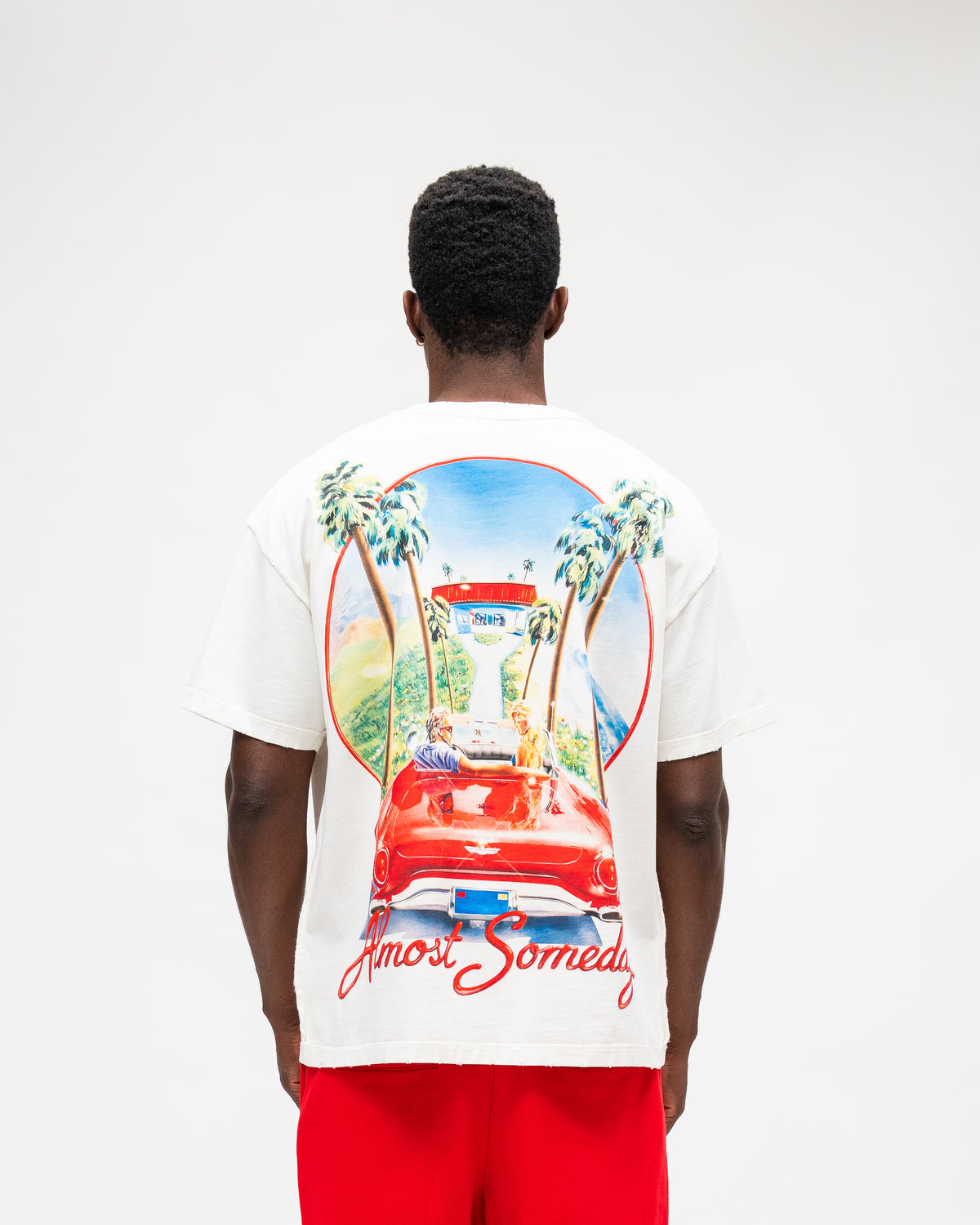ALMOST SOMEDAY Drive Thru Tee in Cream, back view