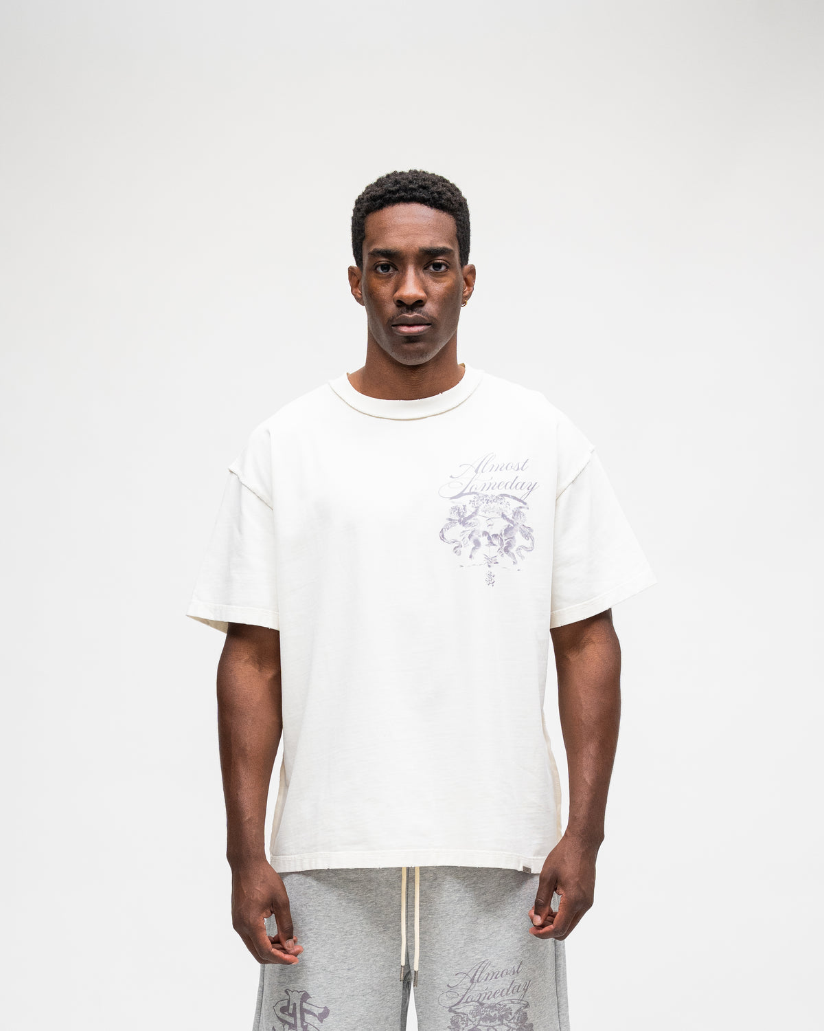 ALMOST SOMEDAY Flourish Tee in Cream, front view