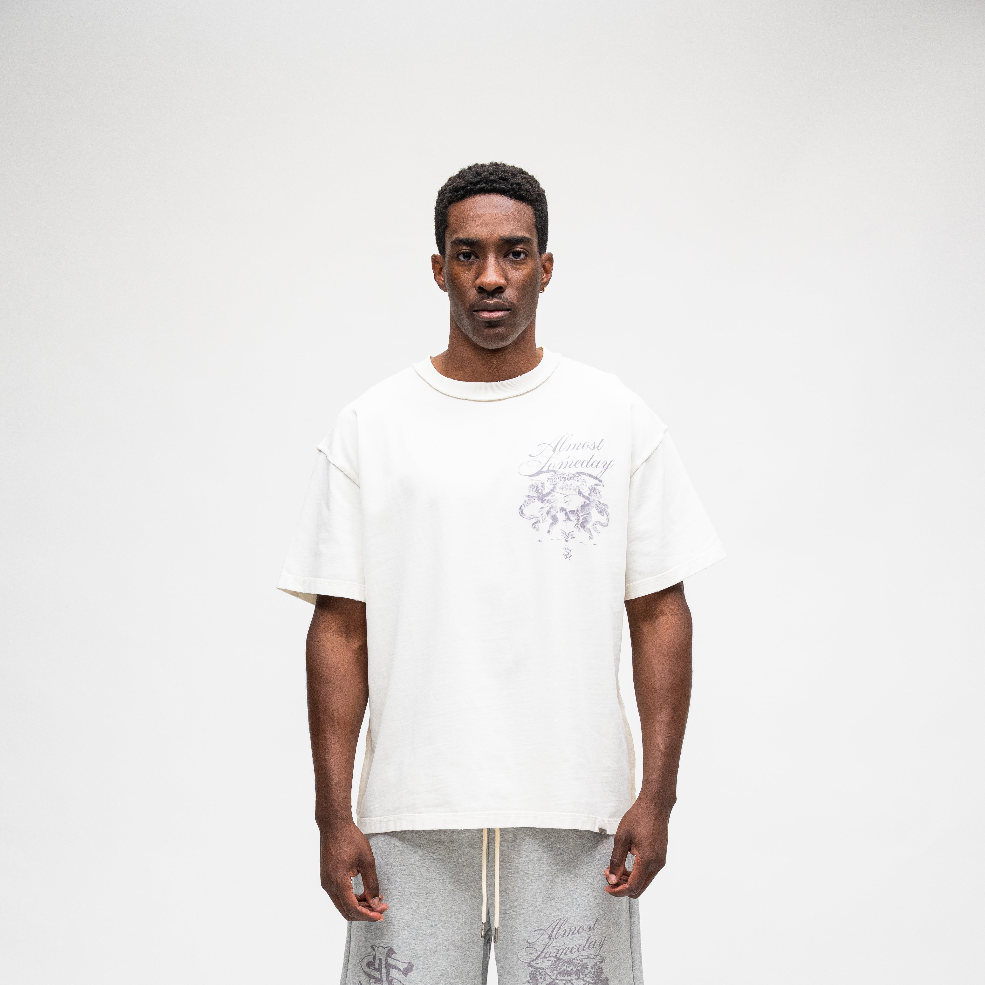 ALMOST SOMEDAY Flourish Tee in Cream, front view