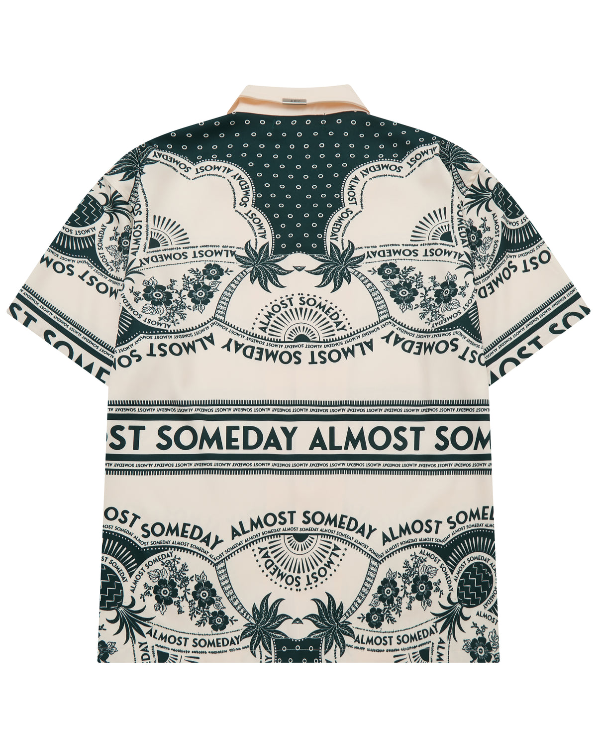 Short-sleeve shirt with a pattern and text on a white background