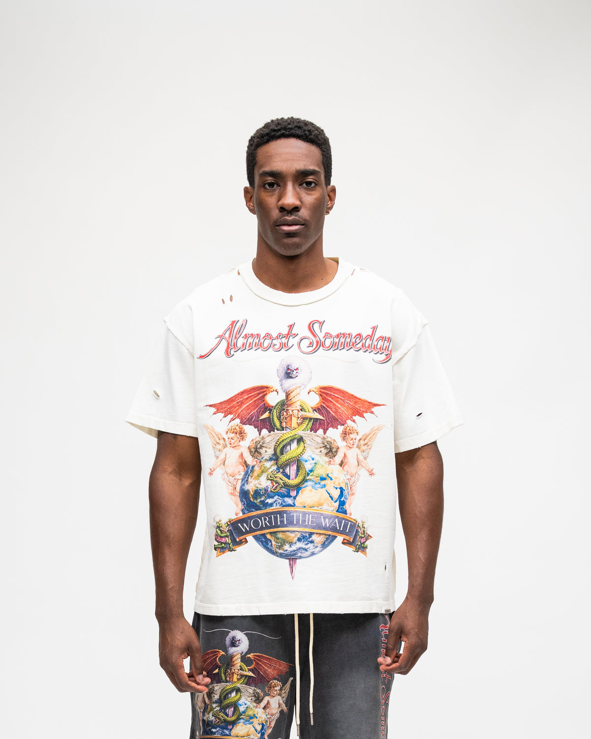 ALMOST SOMEDAY Motley Tee in Cream, front view