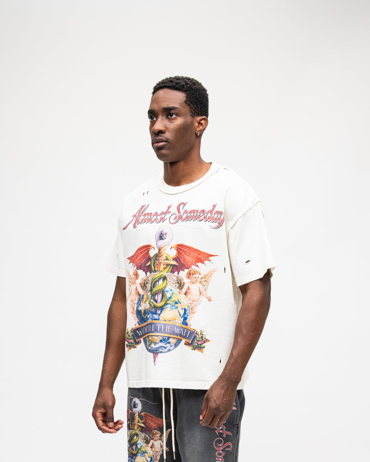 ALMOST SOMEDAY Motley Tee in Cream, detail view