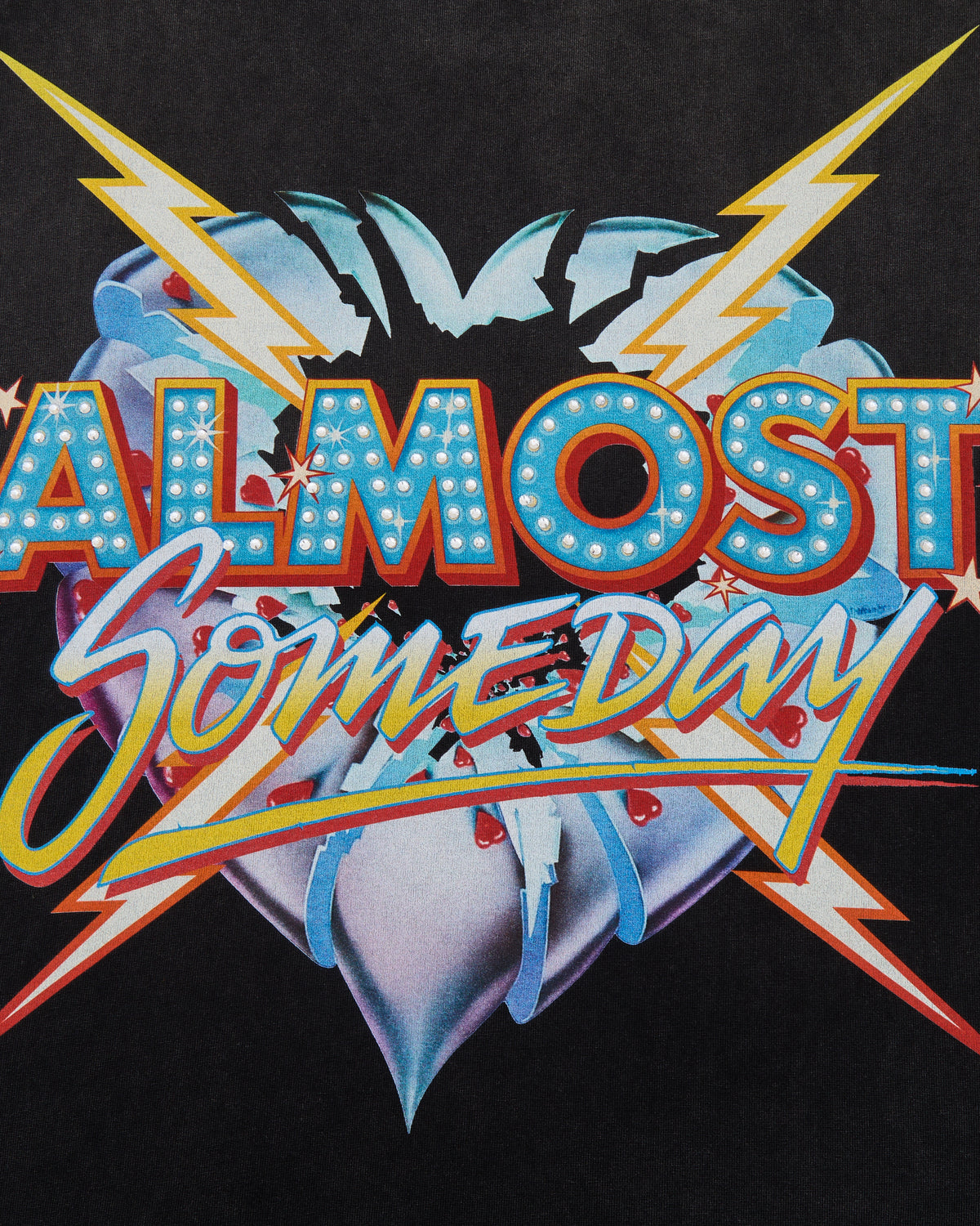 Colorful graphic with 'Almost Someday' text on a black background