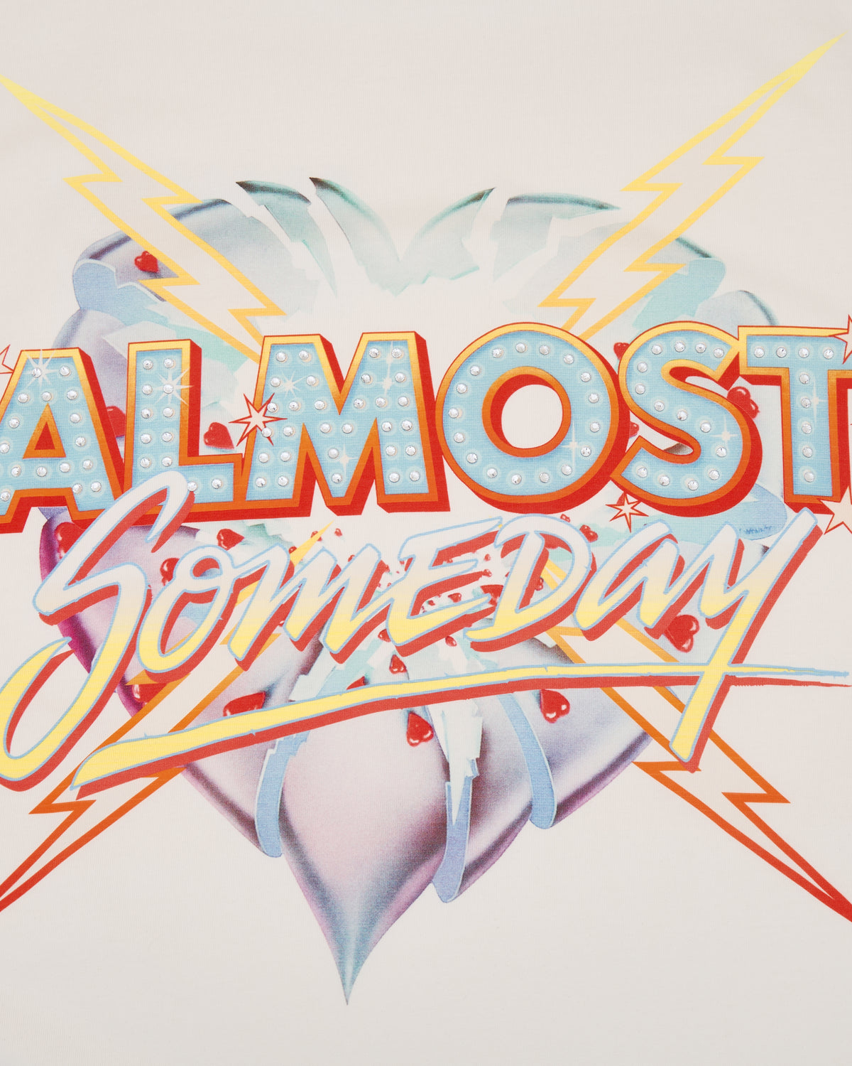 Album cover with 'Almost Someday' text in a retro style on a light background
