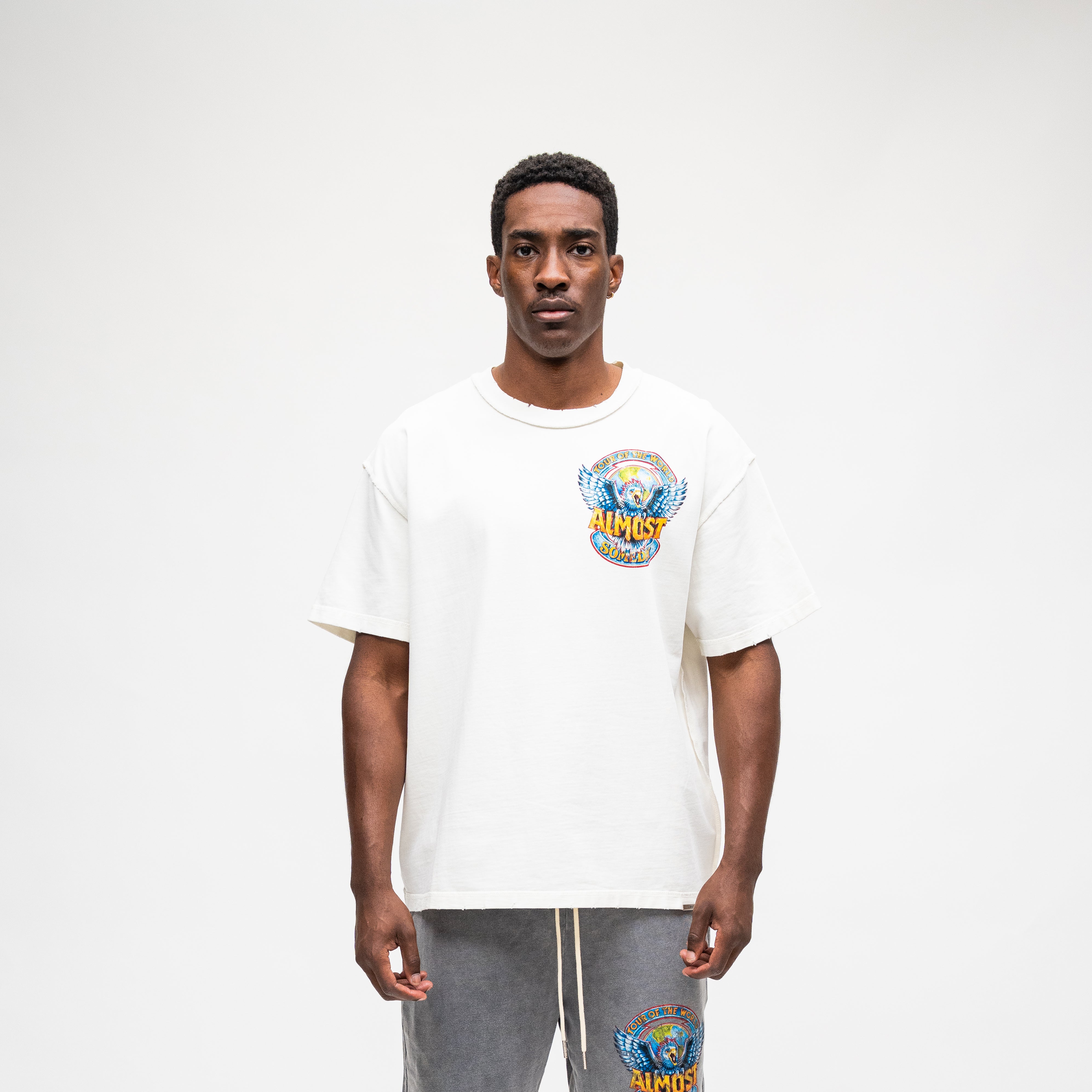 ALMOST SOMEDAY World Tee in Cream, front view