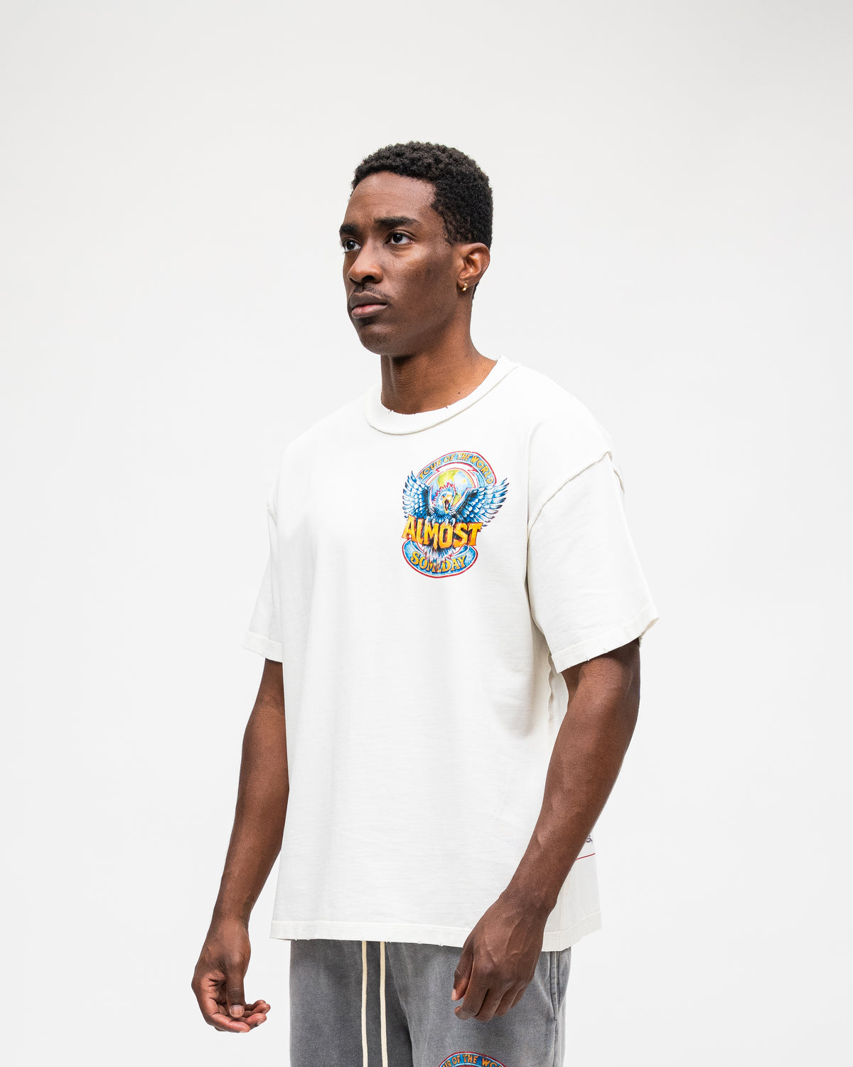 ALMOST SOMEDAY World Tee in Cream, detail view