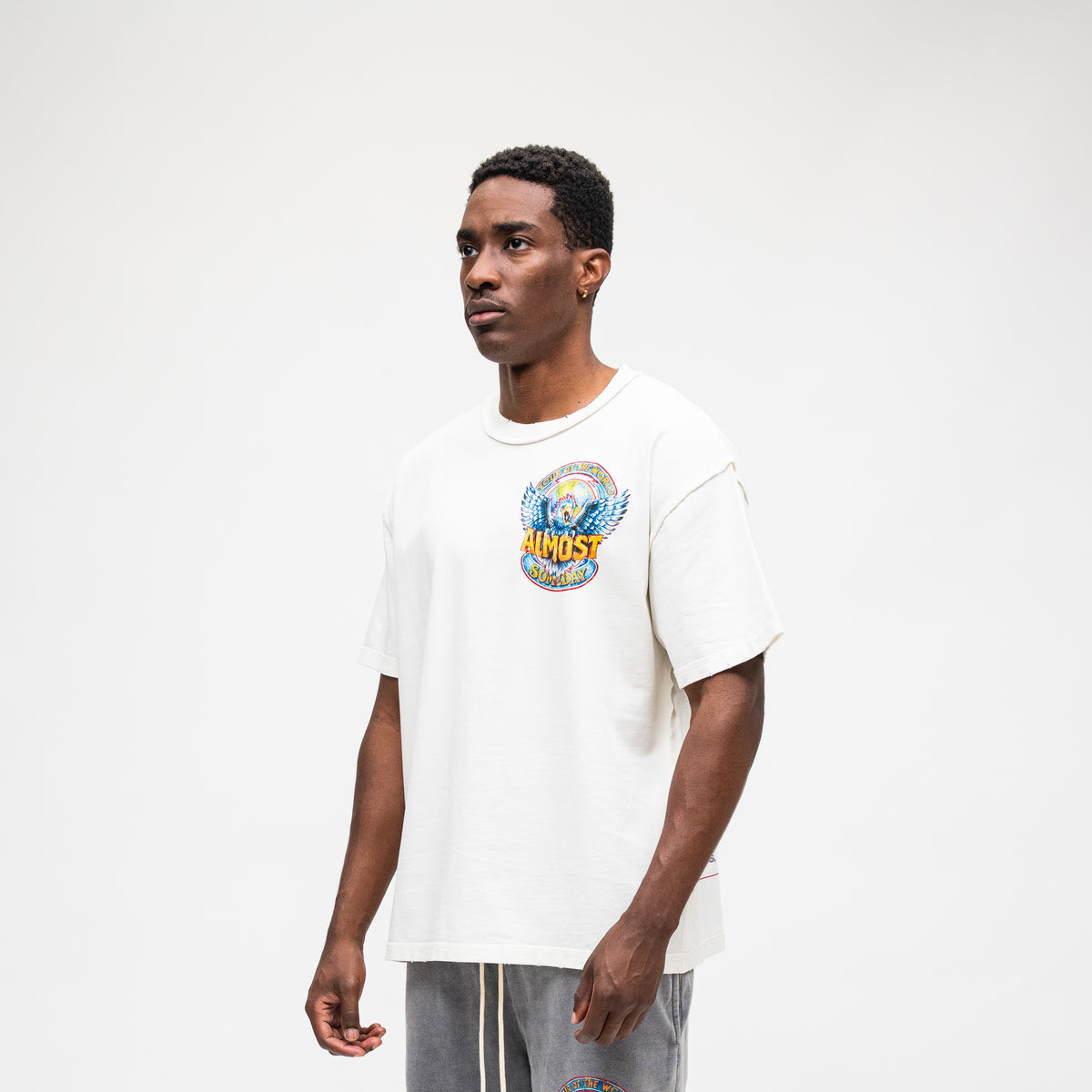 ALMOST SOMEDAY World Tee in Cream, detail view