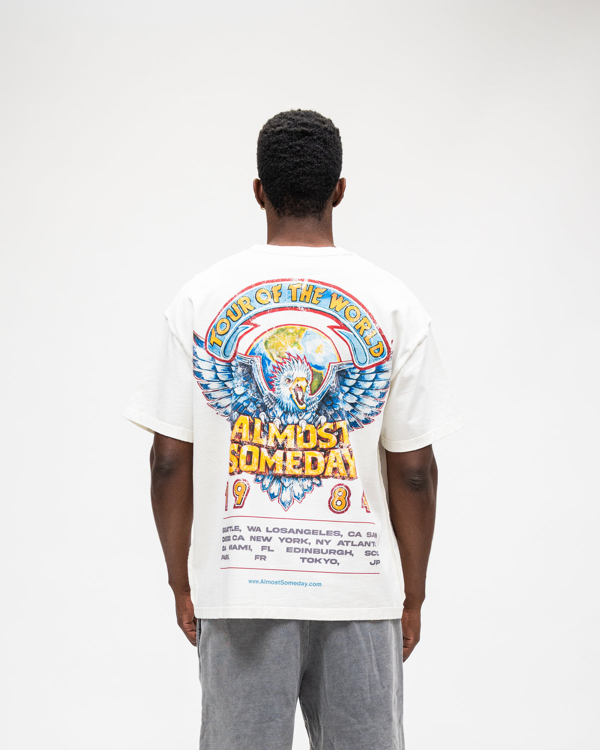 ALMOST SOMEDAY World Tee in Cream, back view