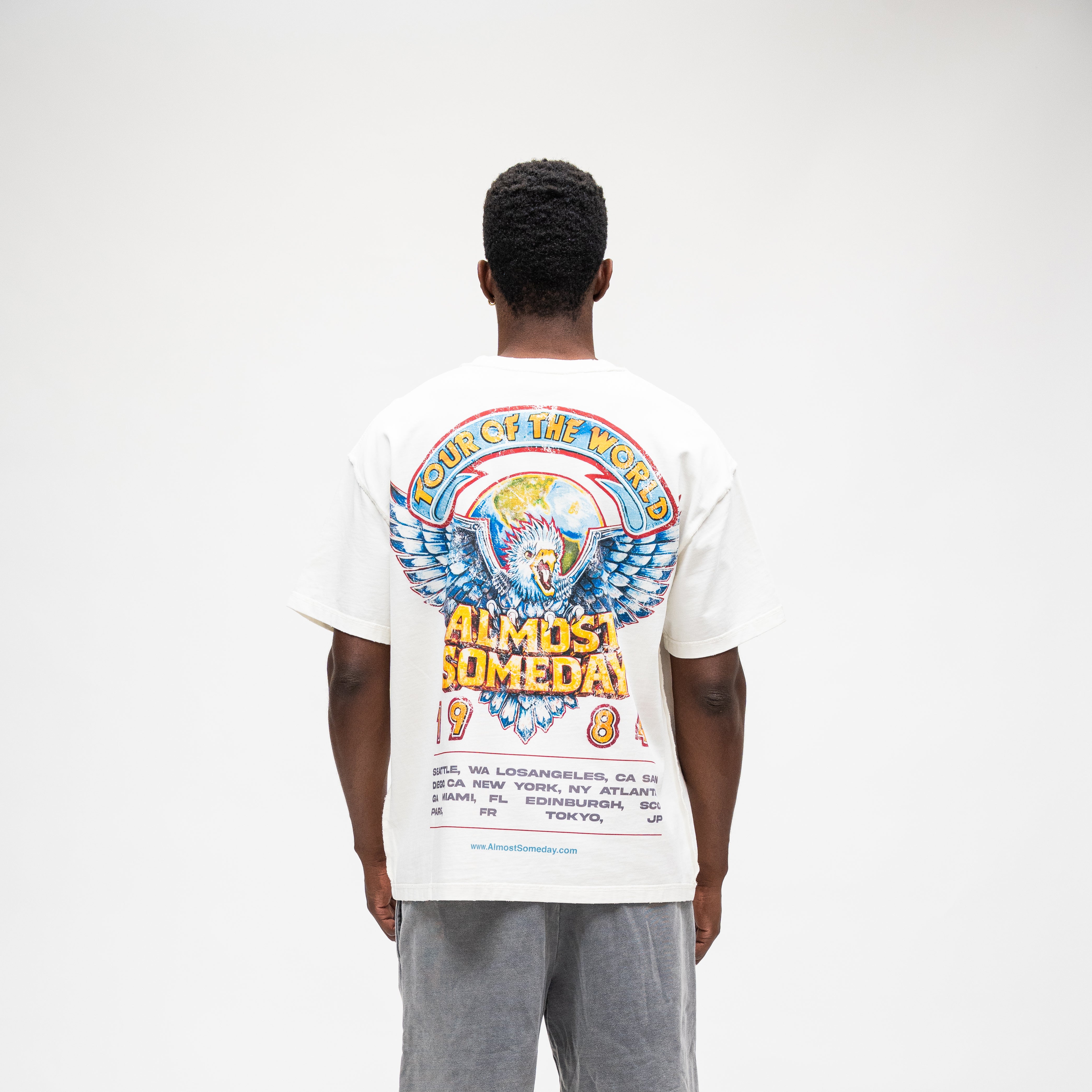 ALMOST SOMEDAY World Tee in Cream, back view