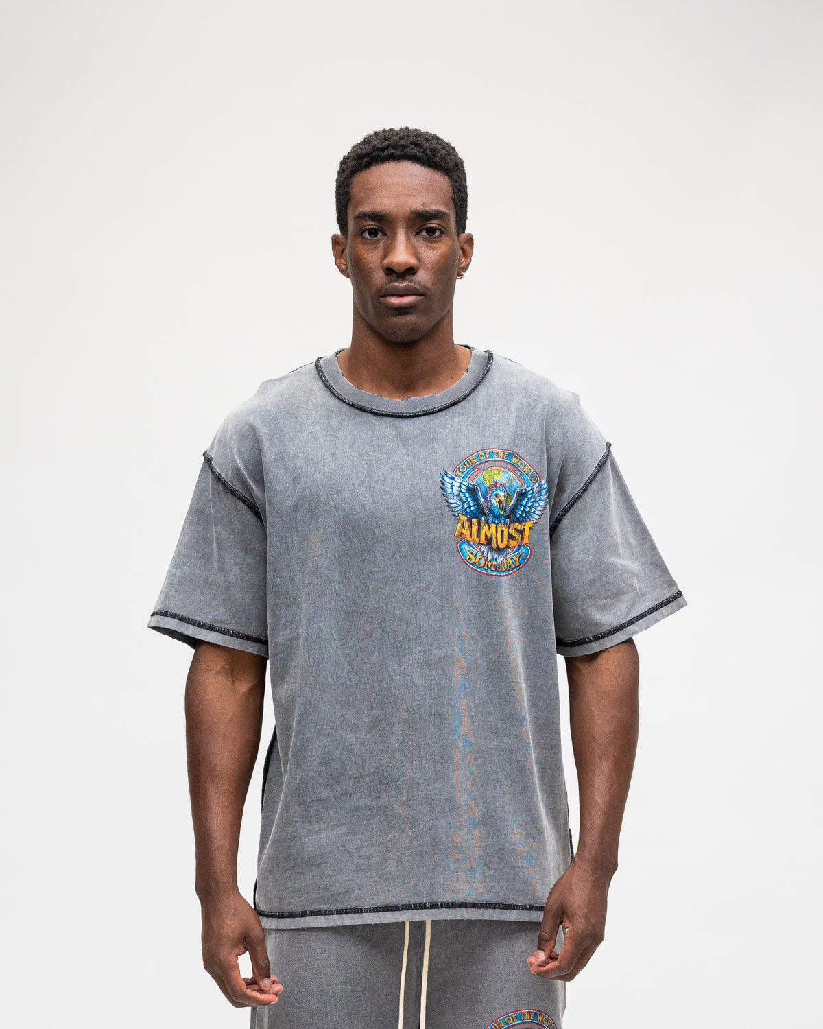 ALMOST SOMEDAY World Tee in Heavy Vintage Grey, front view