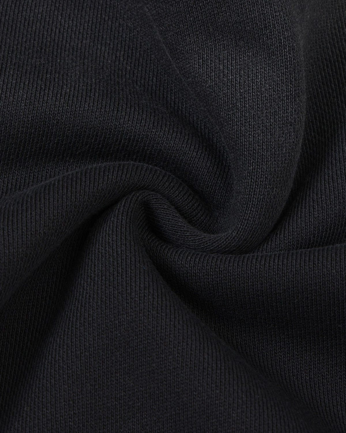 Enemies Zip Hoodie – Black – Close-up of black fabric gathered to show knit texture