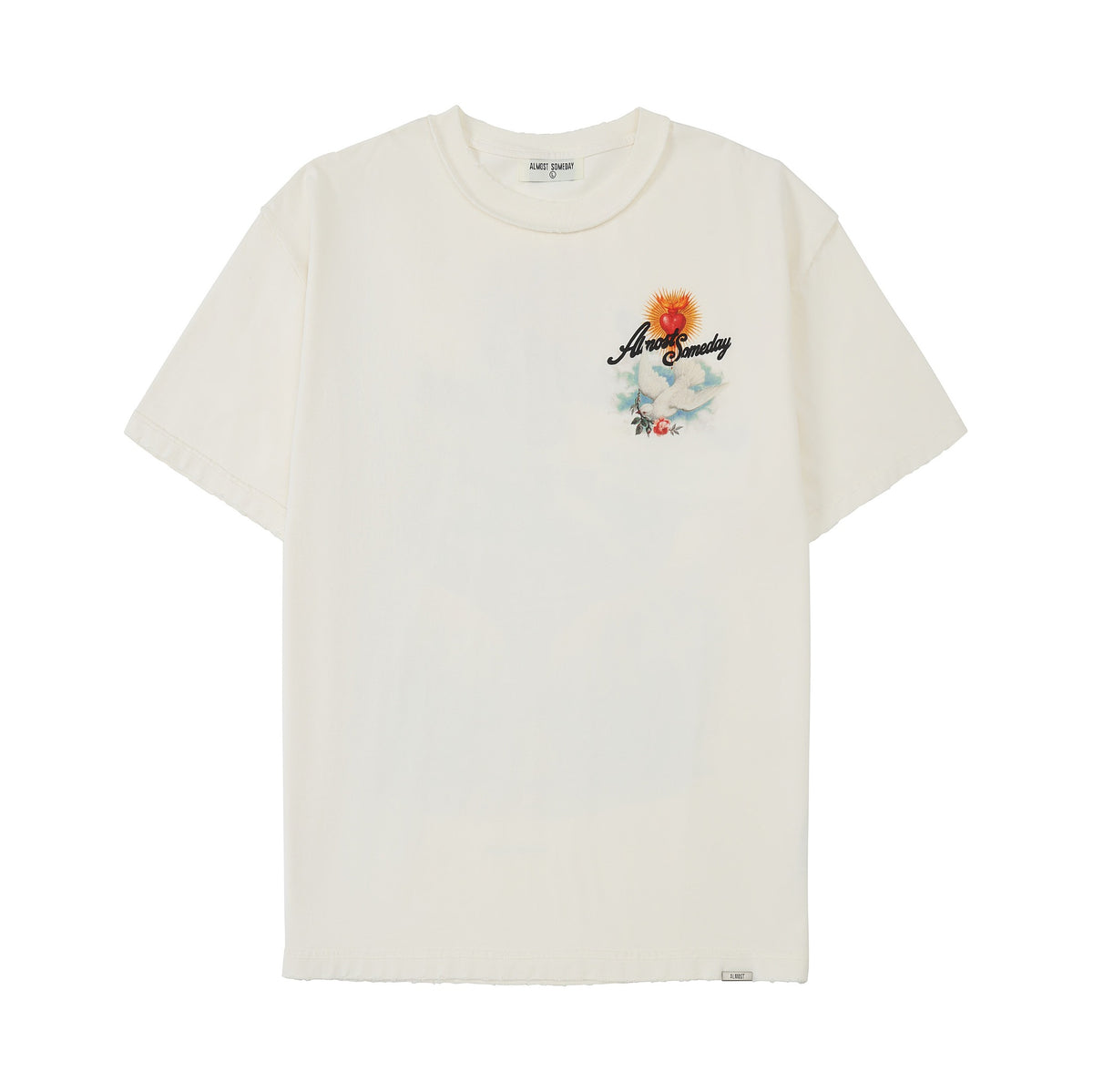 Fountain Tee – Cream – Front flat lay showing chest graphic and crew neckline
