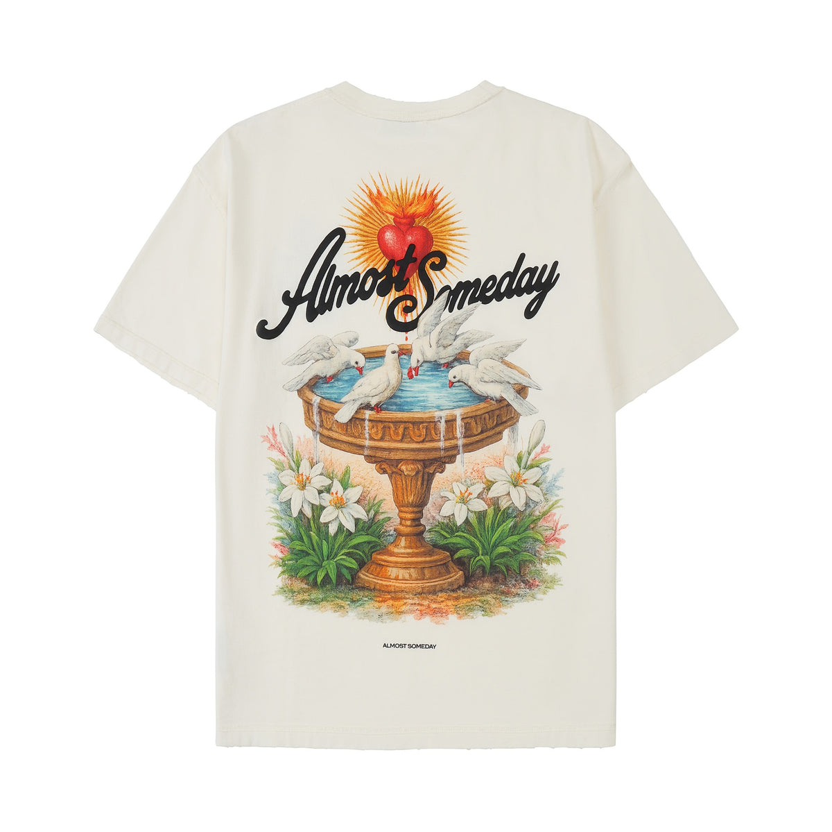 Fountain Tee – Cream – Back flat lay showing full fountain graphic