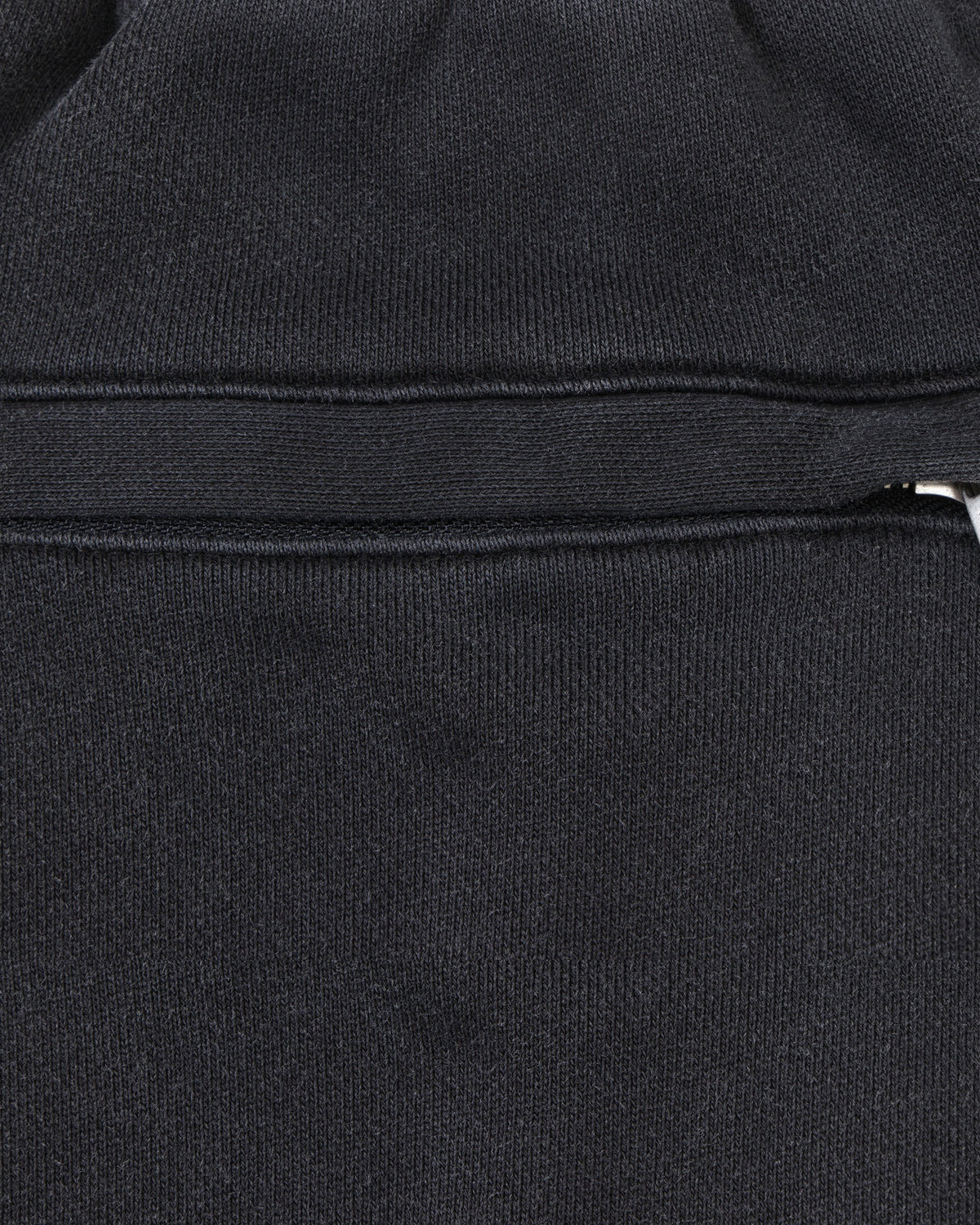 League Flare Sweatpants – Black – Close-up of zippered back pocket with silver-tone branded zipper pull