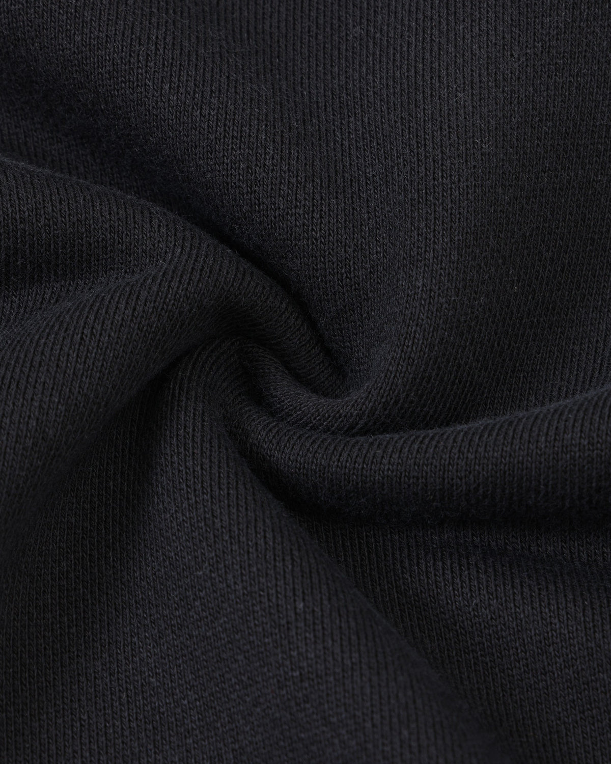 League Flare Sweatpants – Black – Close-up of black fabric gathered to show texture
