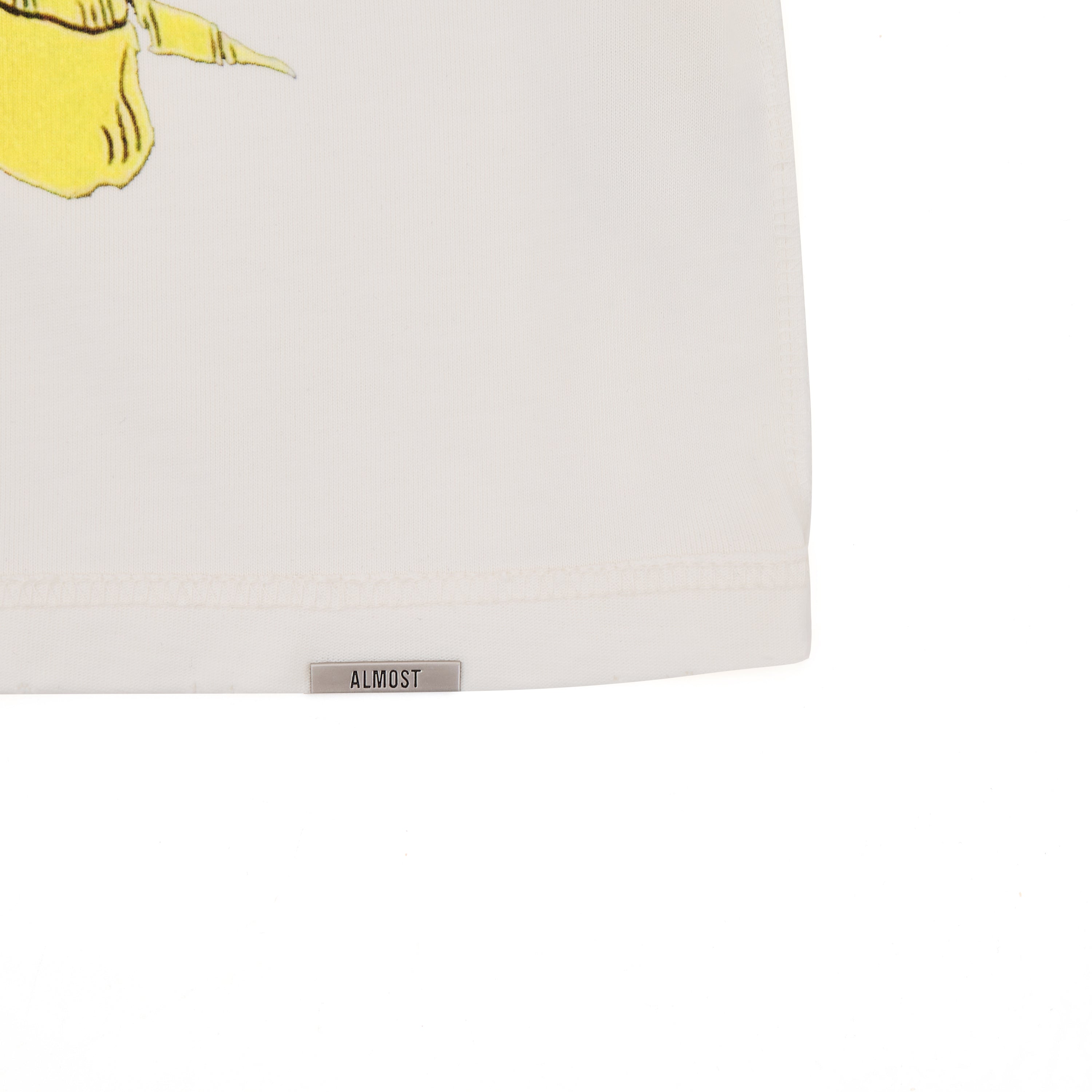 Product with a yellow graphic and 'ALMOST' label on a white background