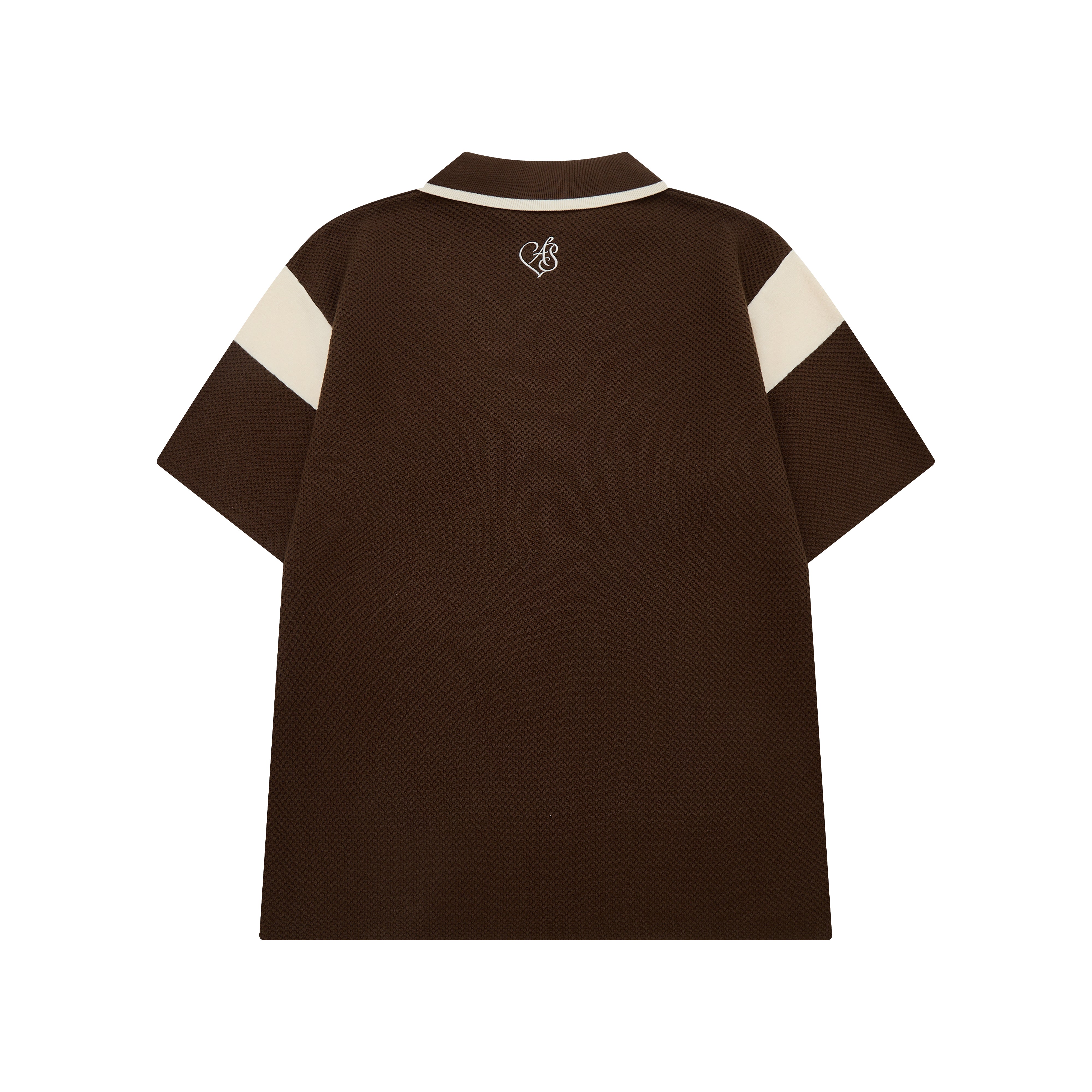 Brown polo shirt with white stripes on sleeves on a white background
