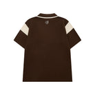 Brown polo shirt with white stripes on sleeves on a white background
