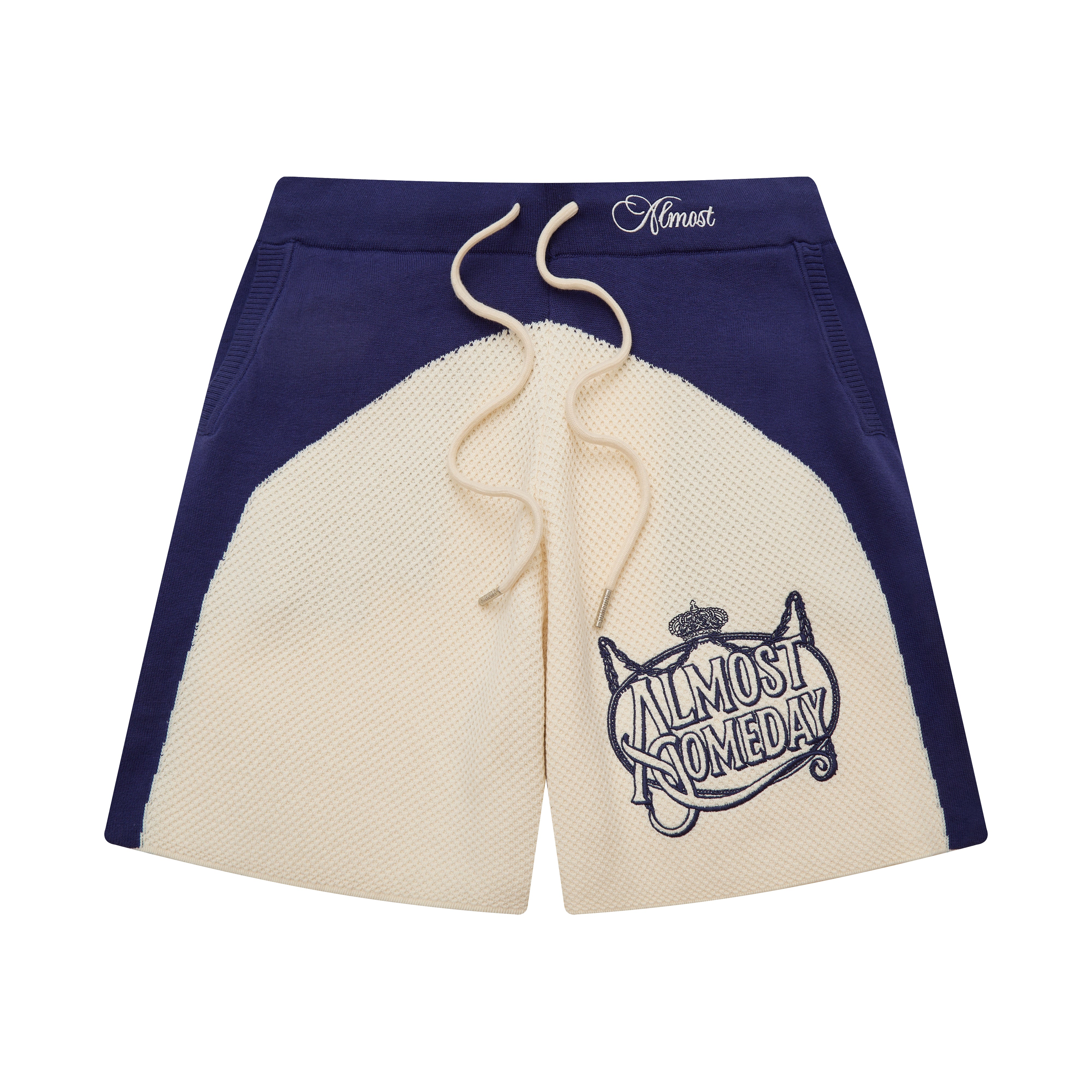 Drawstring bag with 'Almost Someday' branding on a white background