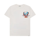 White t-shirt with a colorful graphic design on a white background