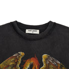 Black t-shirt with a dragon graphic and 'Almost Someday' label on a white background