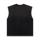 Black sleeveless vest with studded details on a white background