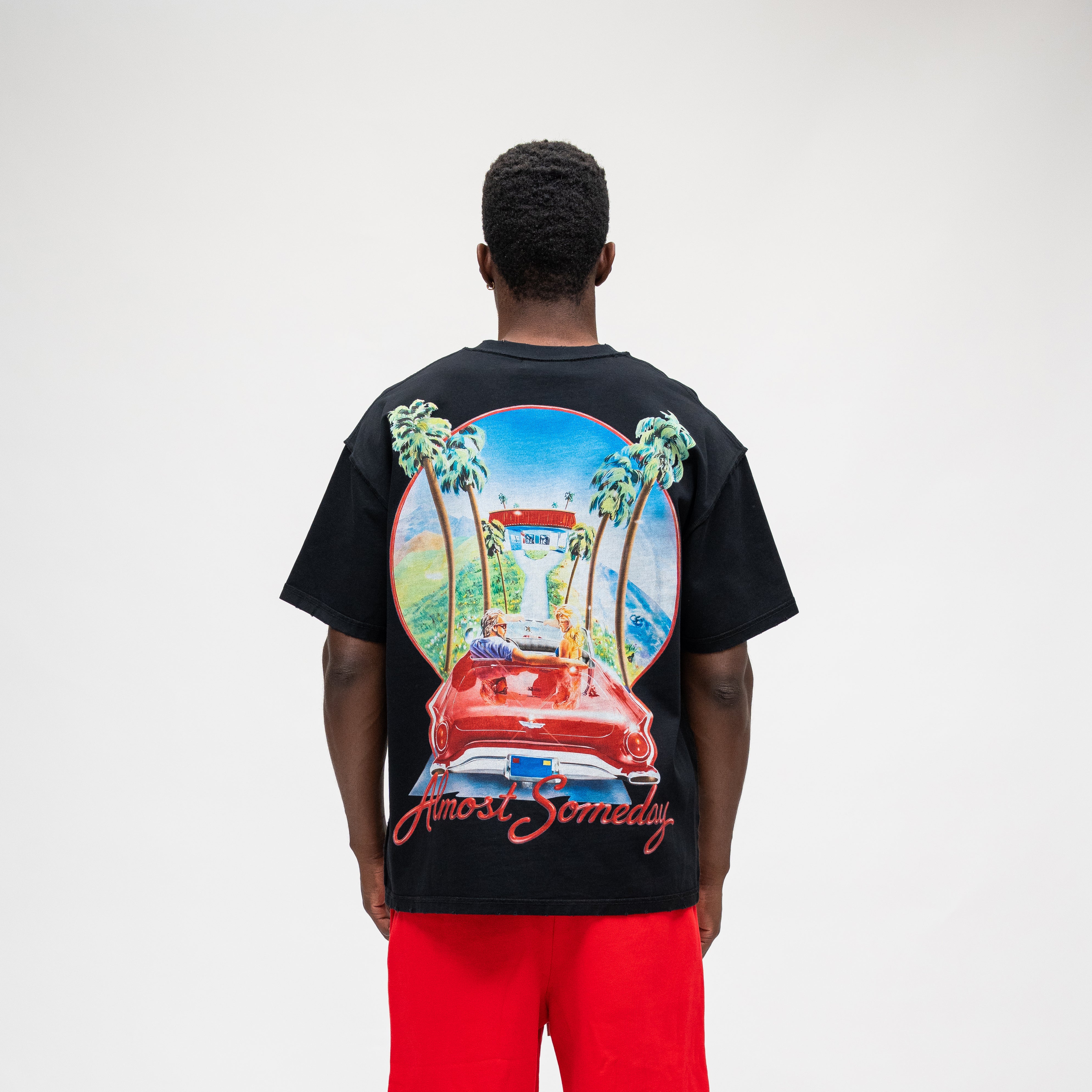 ALMOST SOMEDAY Drive Thru Tee in Cream, back view