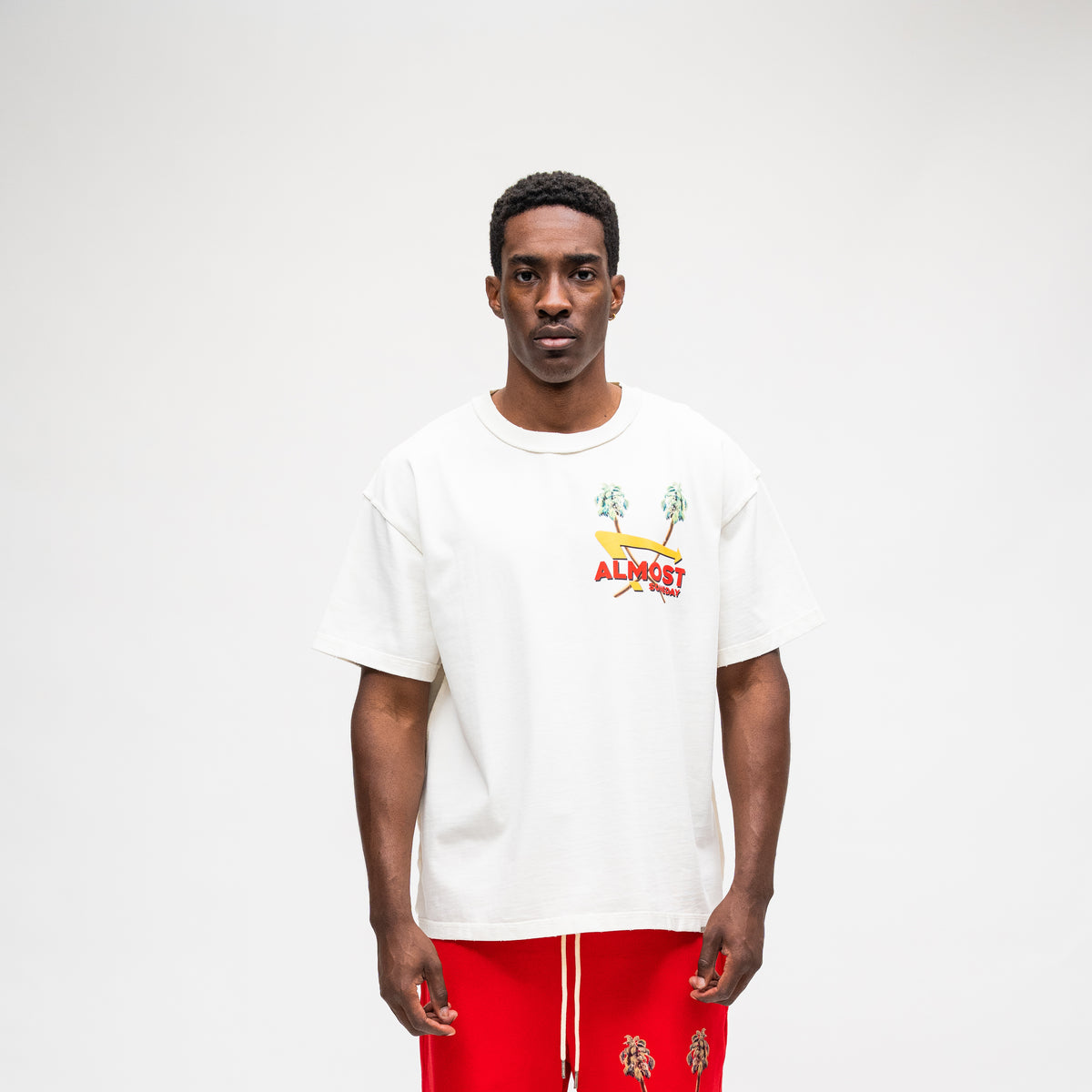 ALMOST SOMEDAY Drive Thru Tee in Cream, front view