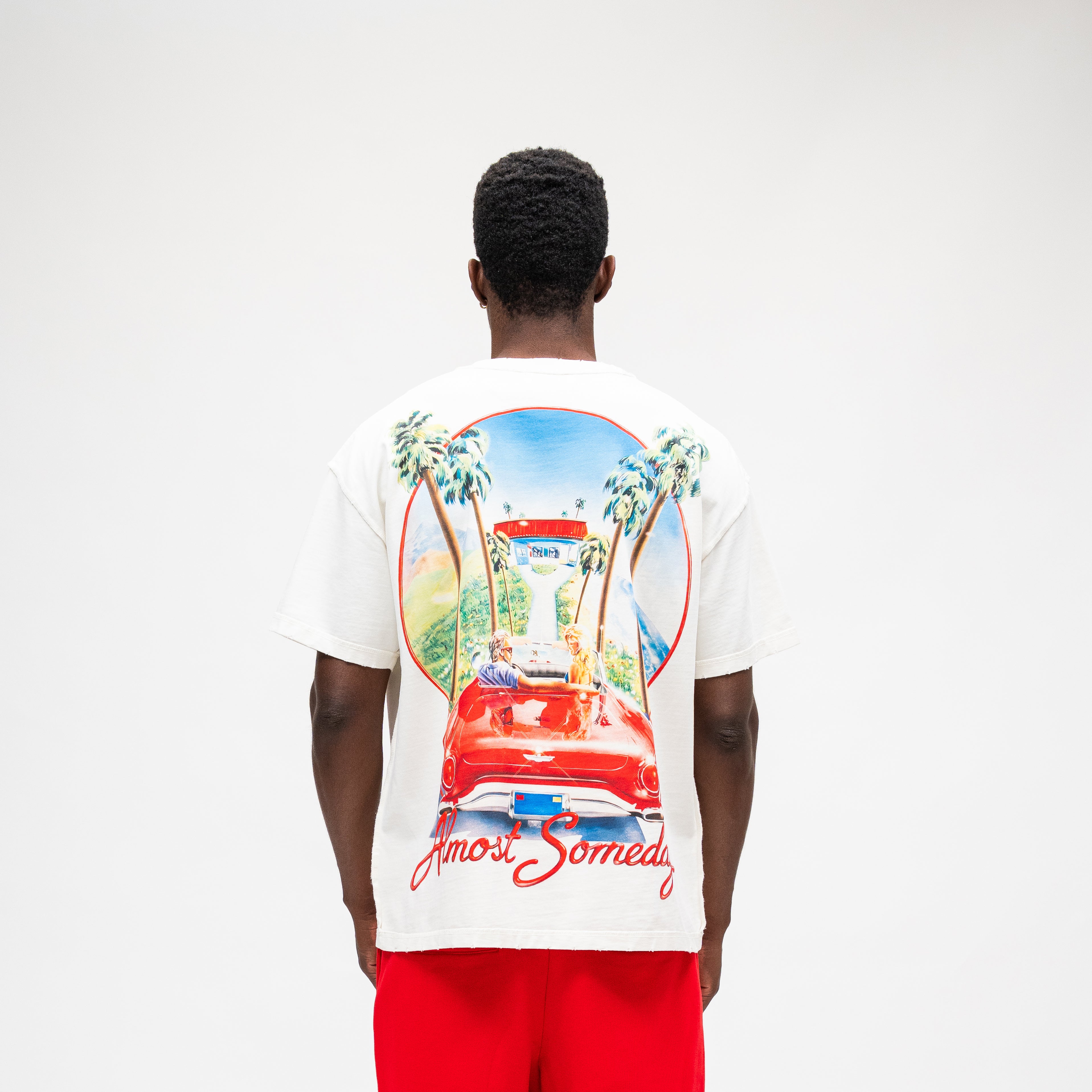 ALMOST SOMEDAY Drive Thru Tee in Cream, back view