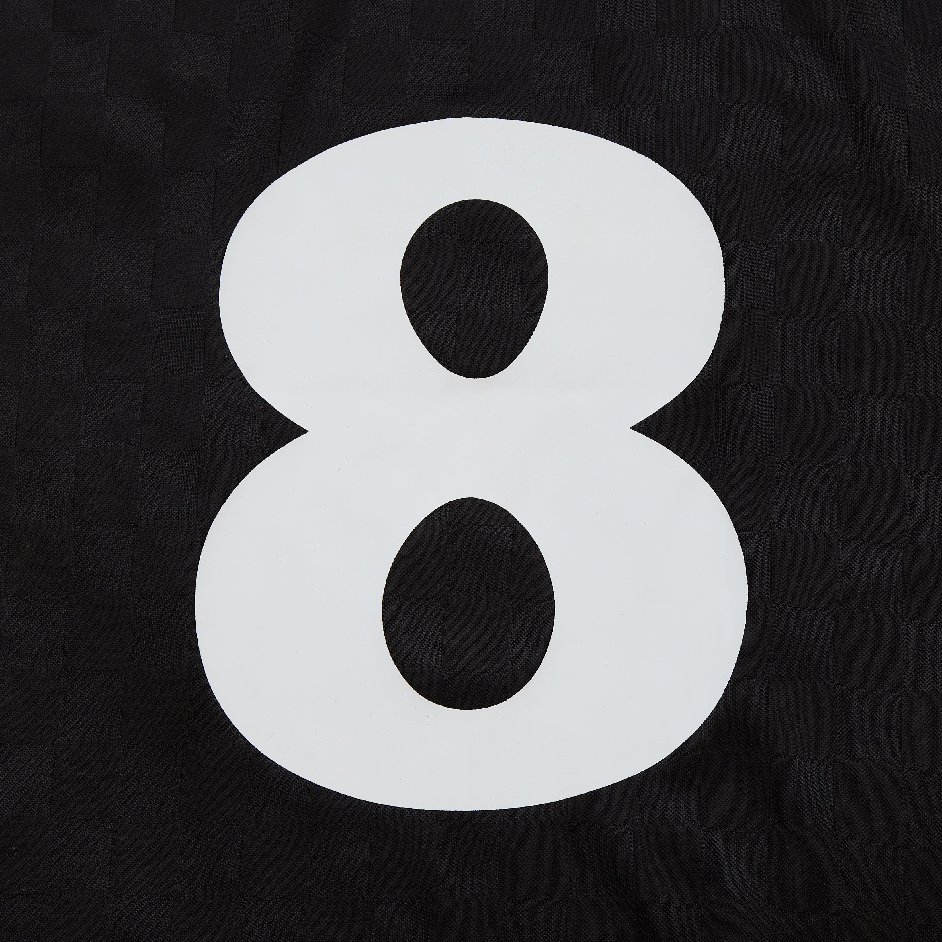 White number '8' on a black background
