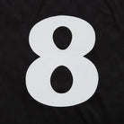 White number '8' on a black background