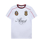 White soccer jersey with logos and 'Almost' text on a white background