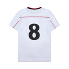 Cream soccer jersey with black number 8 on a white background