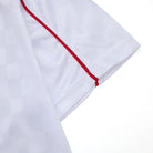 White shirt with red trim on a white background