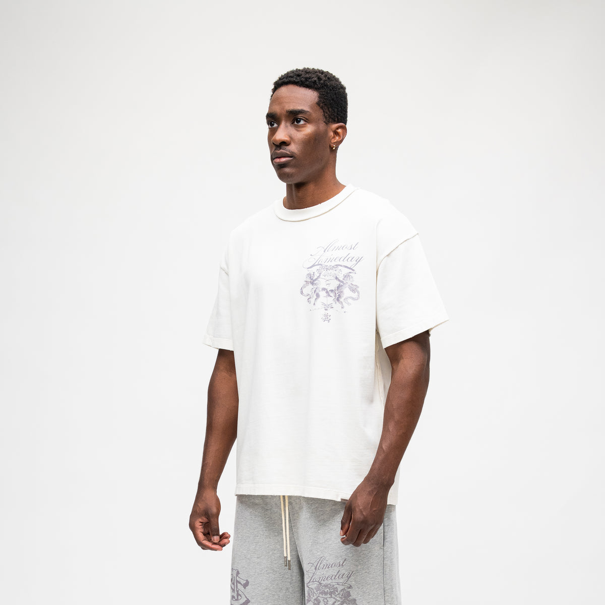 ALMOST SOMEDAY Flourish Tee in Cream, detail view