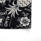 Black fabric with white floral and geometric patterns, featuring the text 'ALMOST SOMEDAY'.
