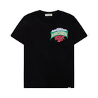 Black t-shirt with a colorful graphic design on a white background