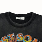 Black t-shirt with colorful text and 'Almost Someday' label on a white background