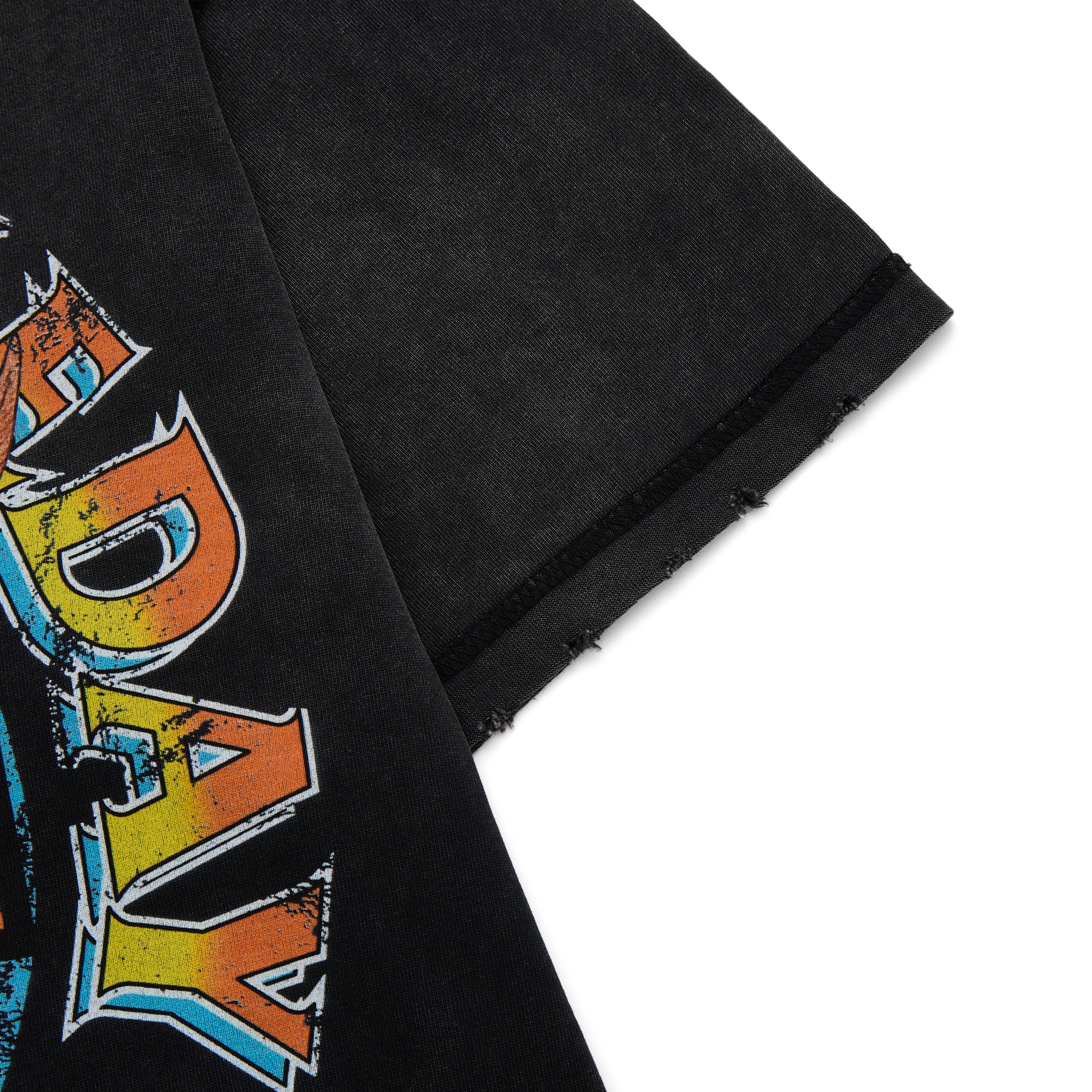 Black fabric with colorful 'ALMOST SOMEDAY' text design on a white background