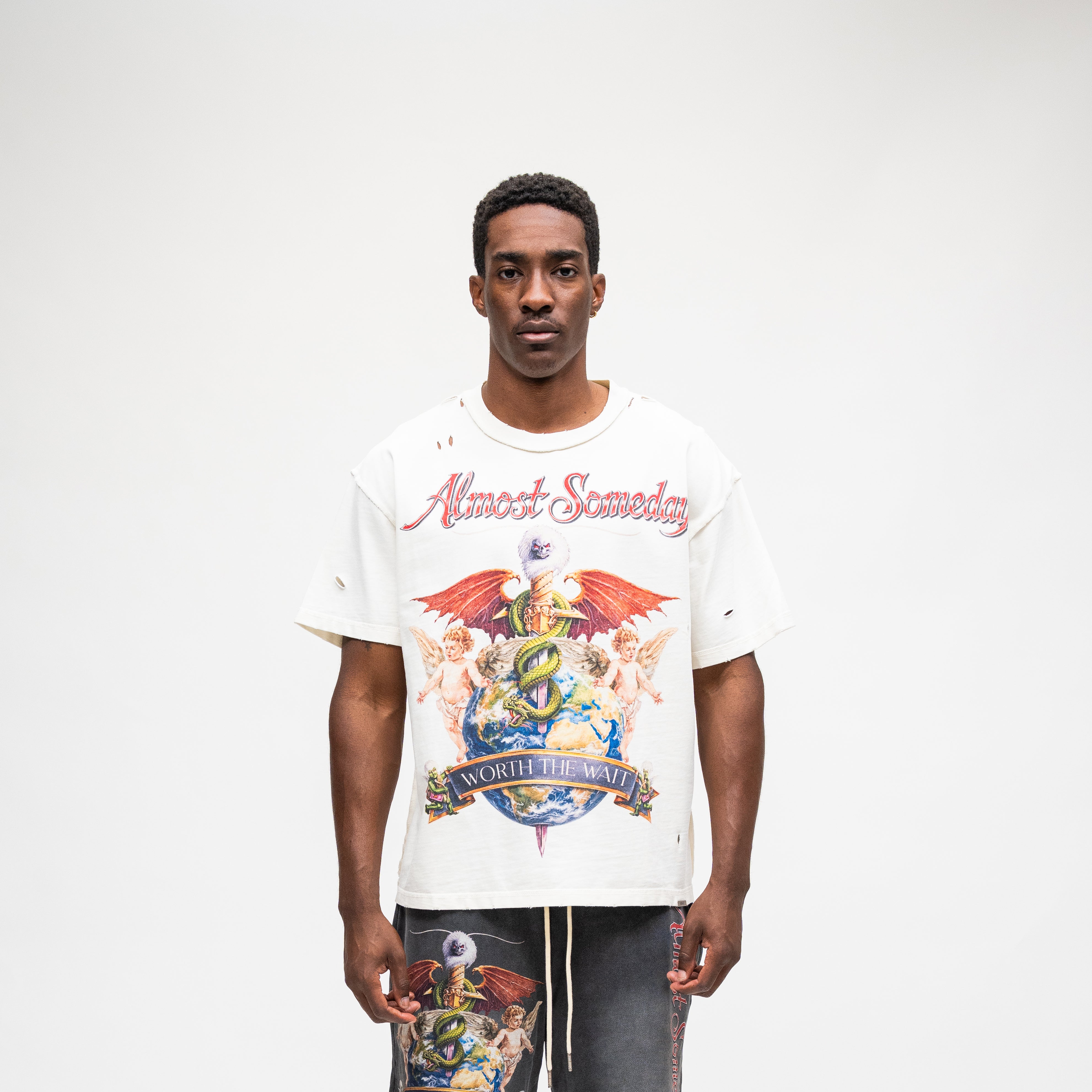 ALMOST SOMEDAY Motley Tee in Cream, front view