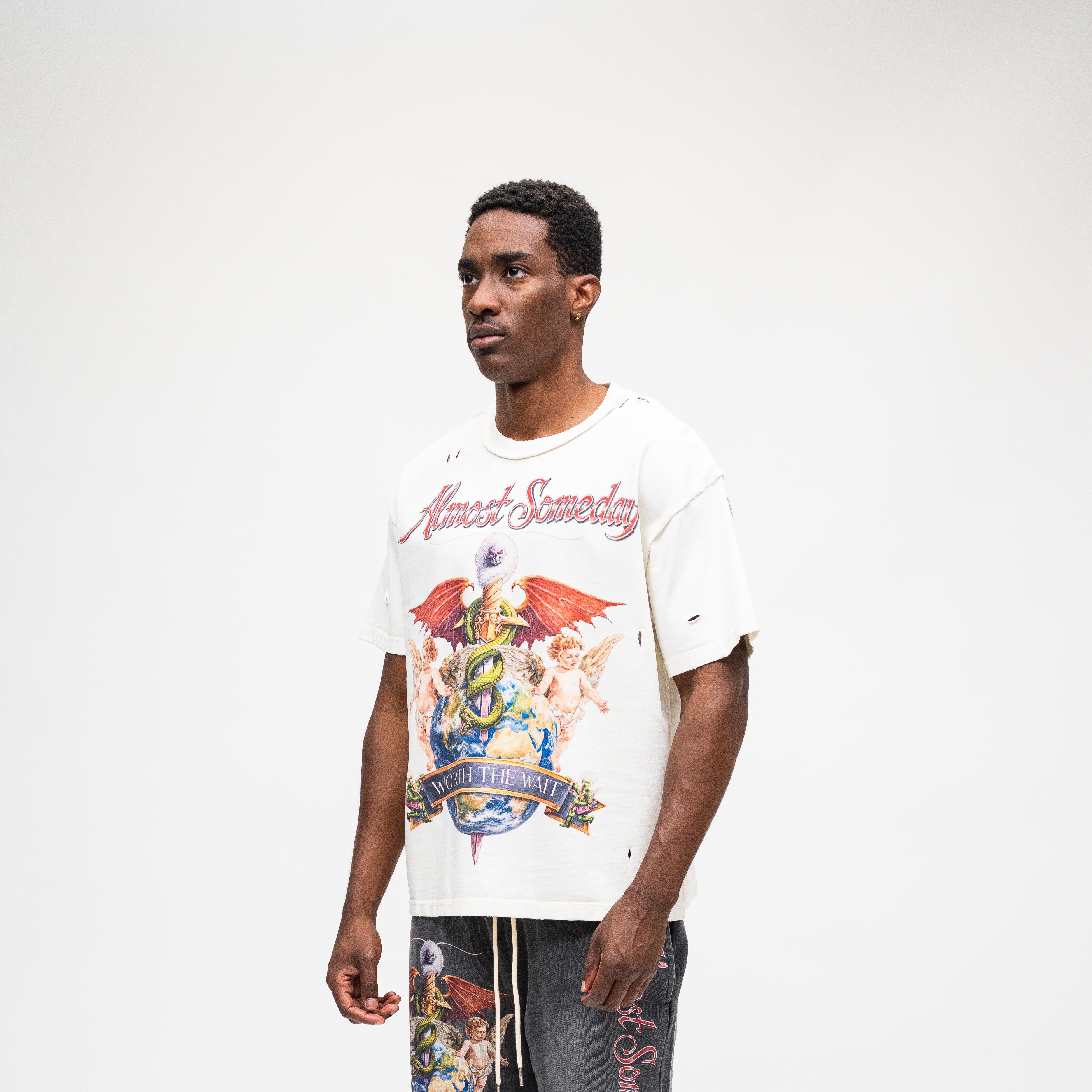 ALMOST SOMEDAY Motley Tee in Cream, detail view