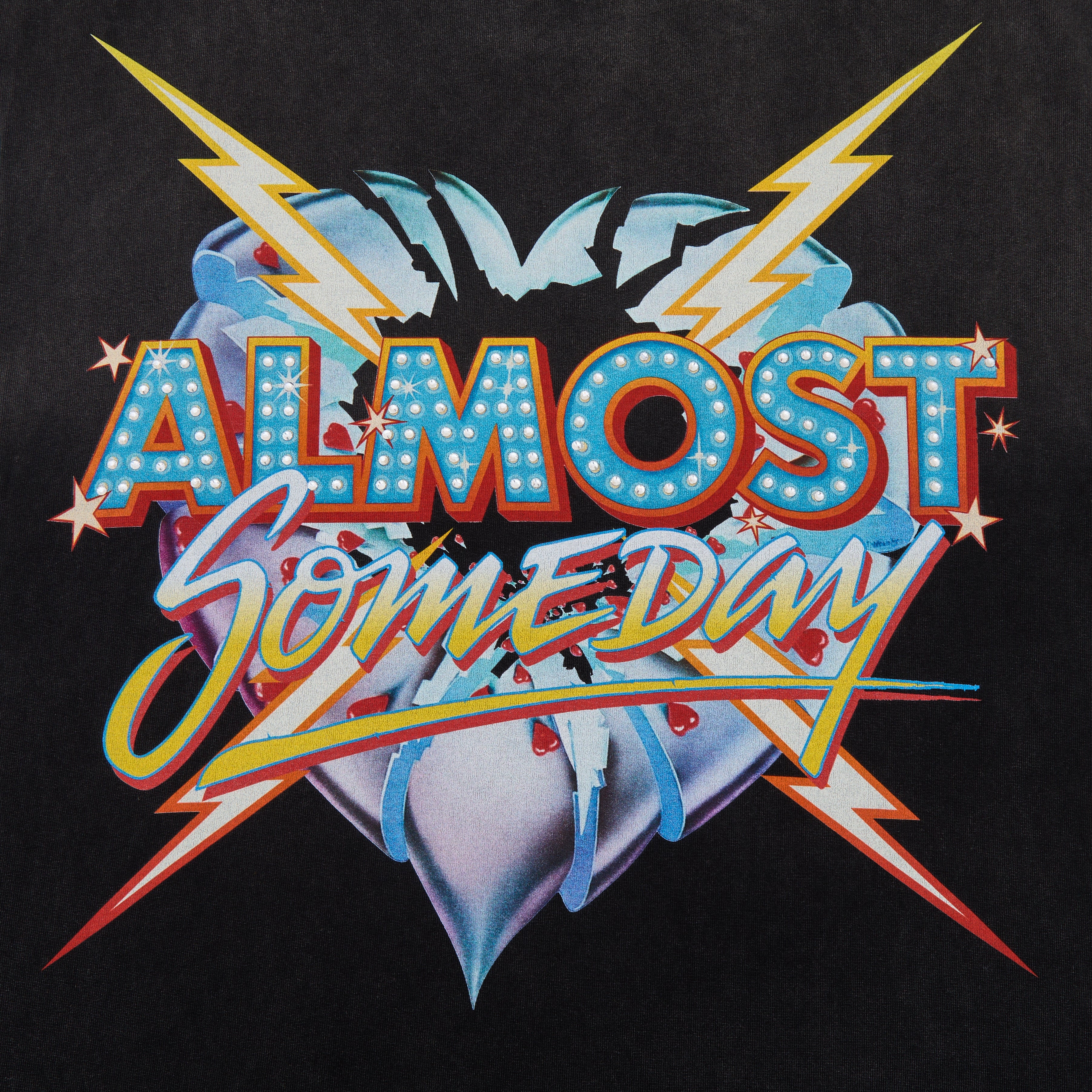 Colorful graphic with 'Almost Someday' text on a black background