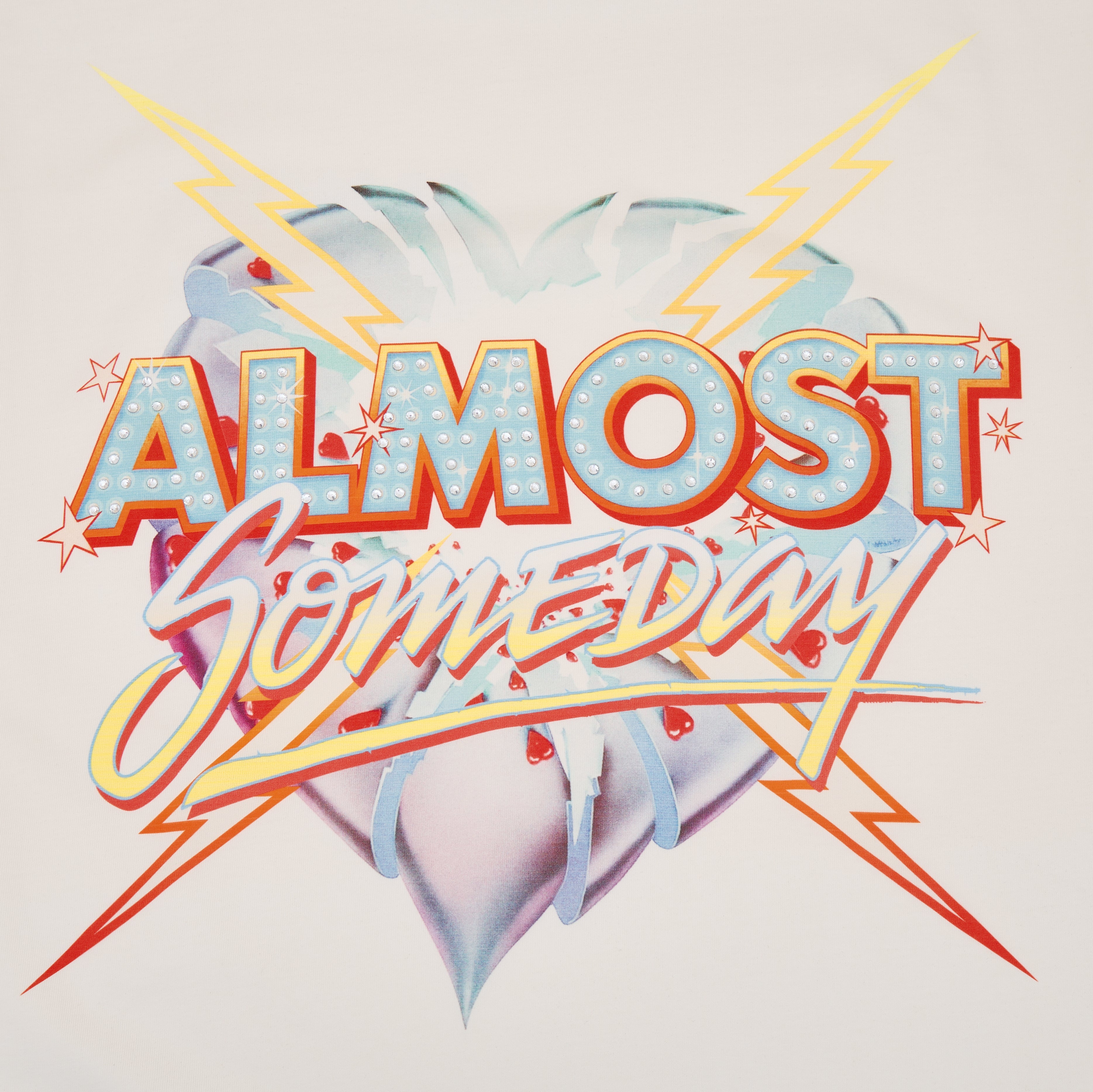 Album cover with 'Almost Someday' text in a retro style on a light background